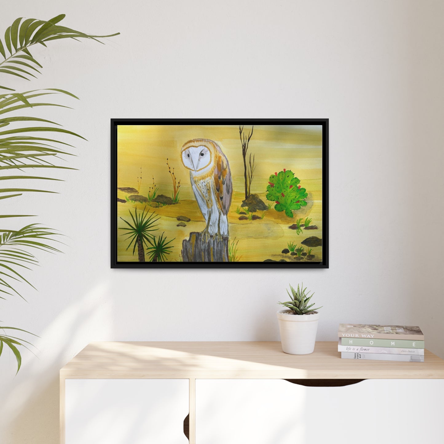 Barn Owl Matte Canvas, Black Frame