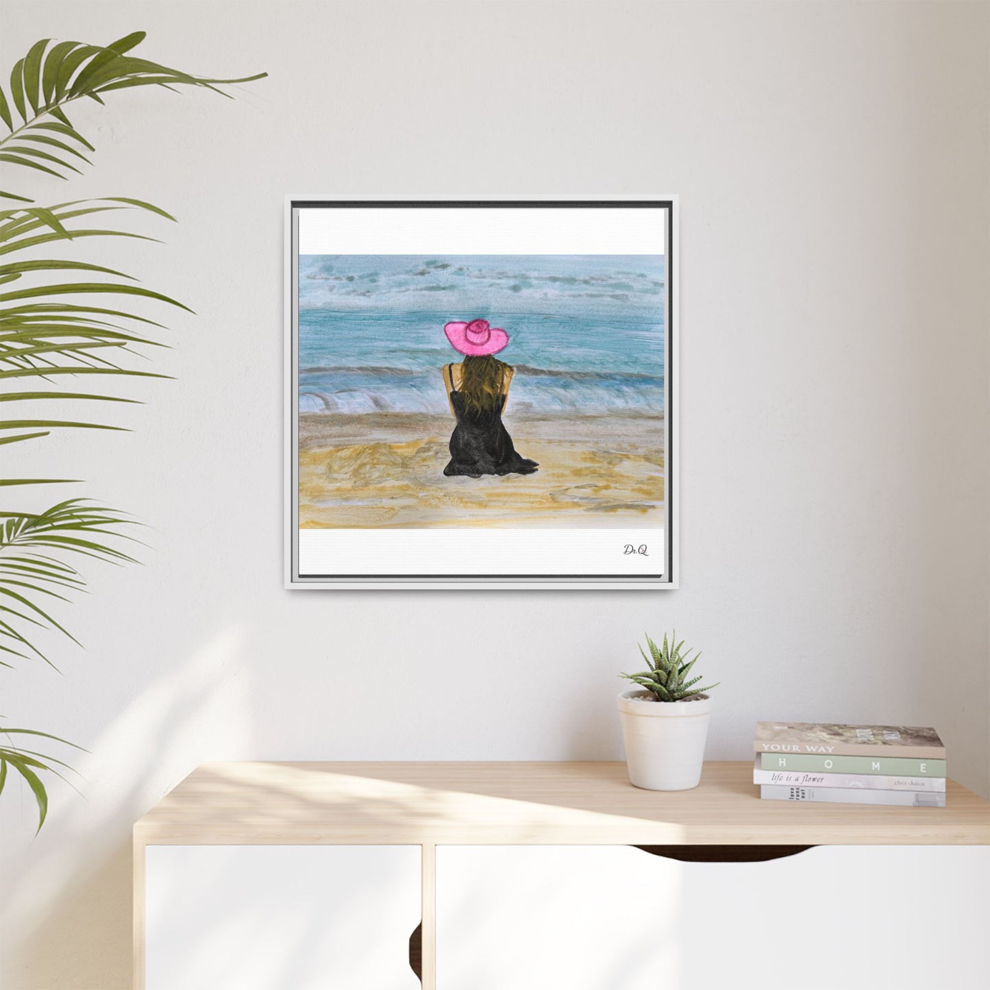 "For Shore" Beachside Lady Pink Floppy Hat - Seascape Wall Art