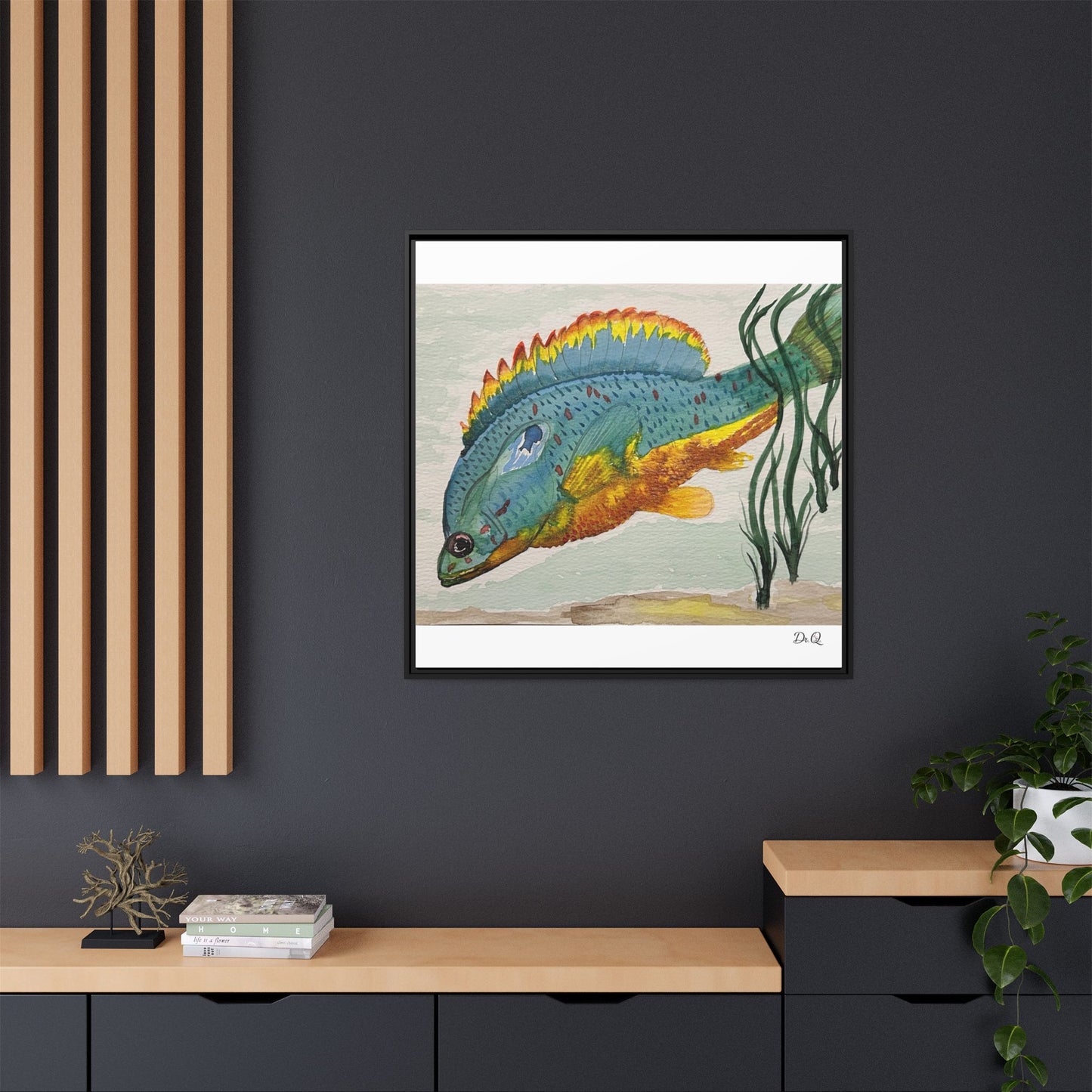 Texas Spotted Sunfish Watercolor Wall Art - Framed Matte Canvas
