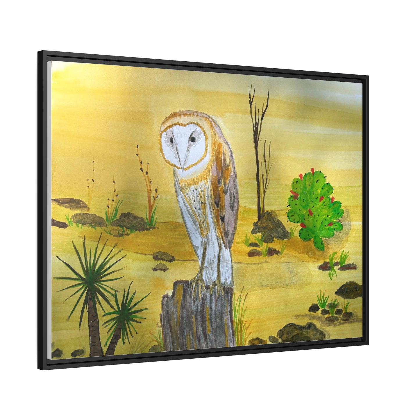 Barn Owl Matte Canvas, Black Frame