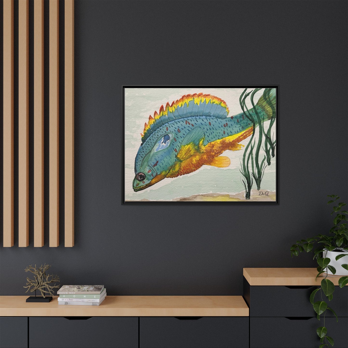 Texas Spotted Sunfish Watercolor Wall Art - Framed Matte Canvas
