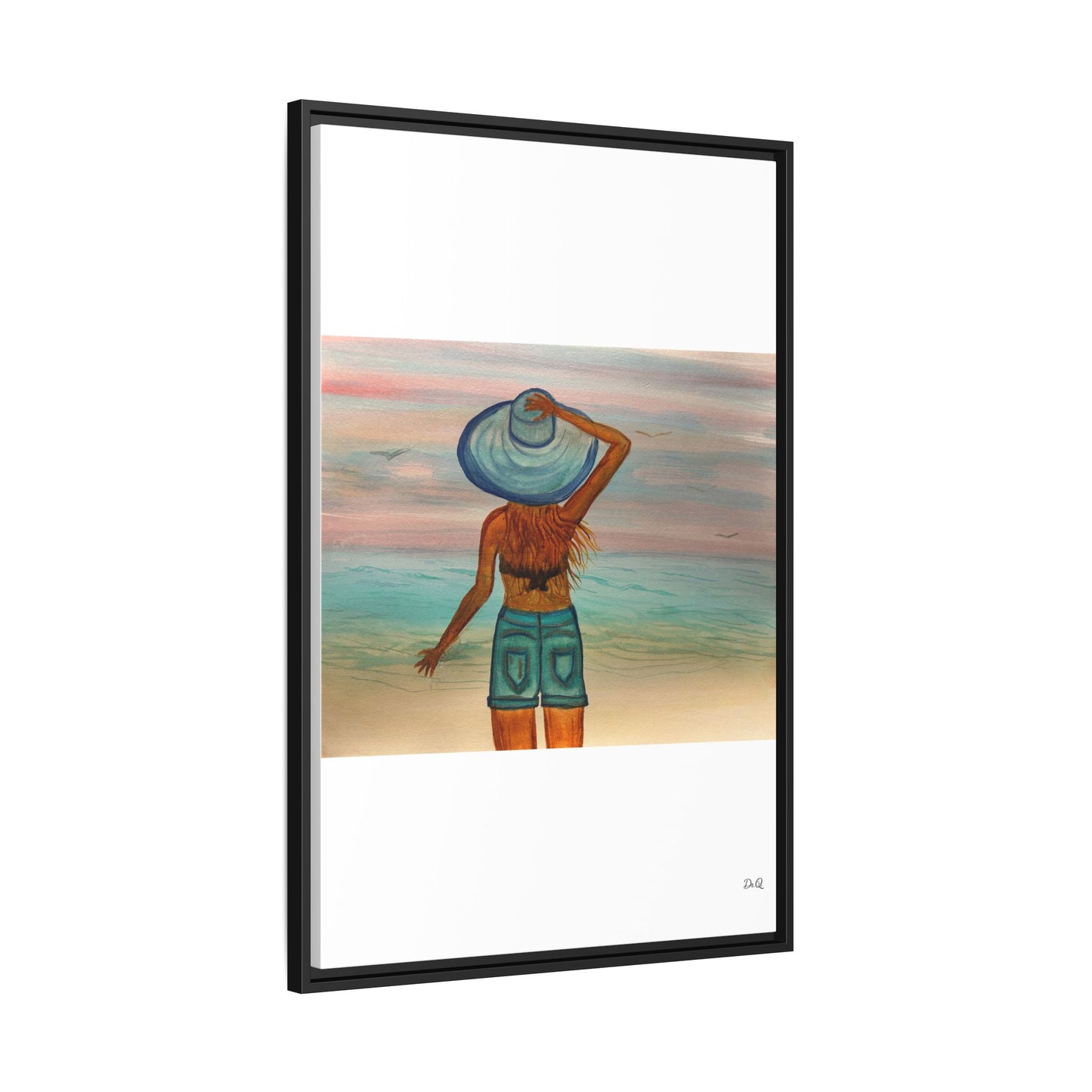 " My Sweet Girl" at the Beach Vibes Framed Canvas Art - Summer Sunset Decor