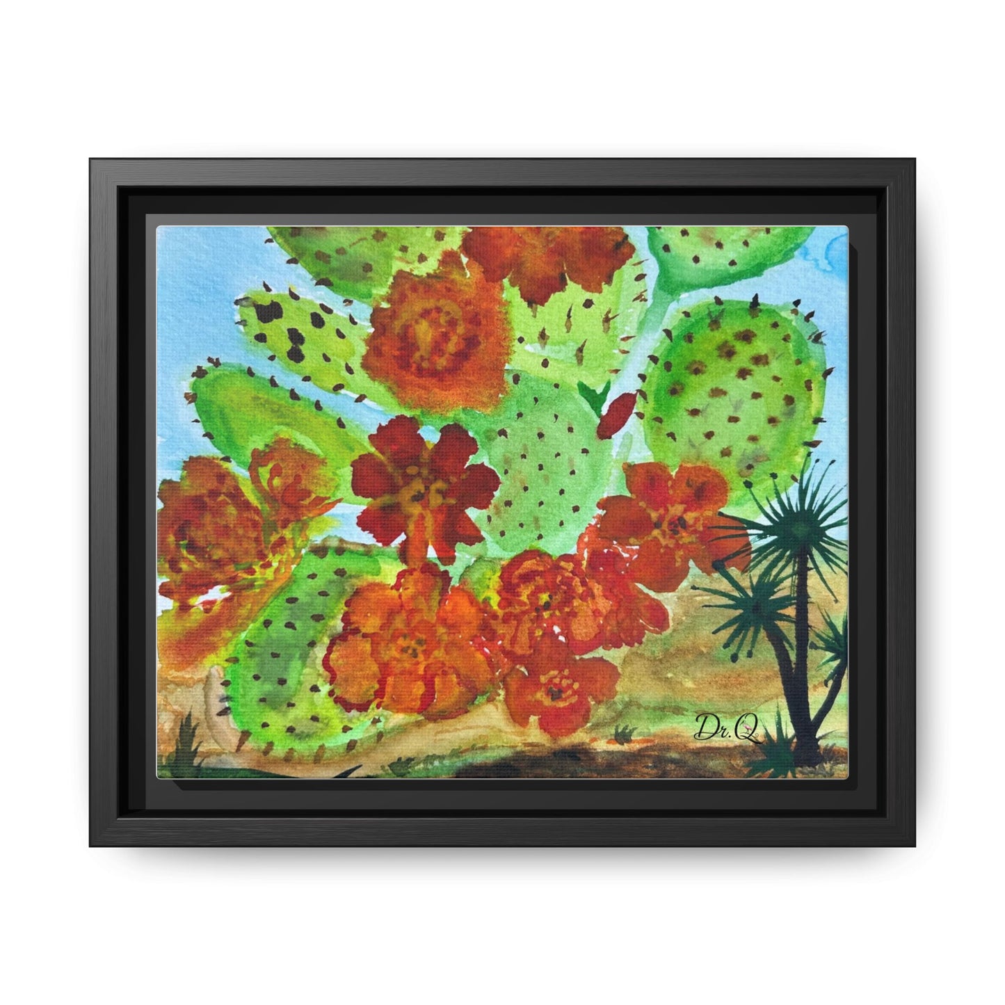 Prickly Pear Cactus Framed Canvas Print — Vertical Botanical Wall Art