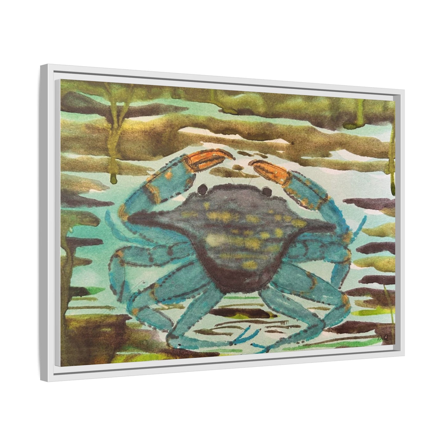 Blue Crab Coastal Art Print — Matte Framed Canvas