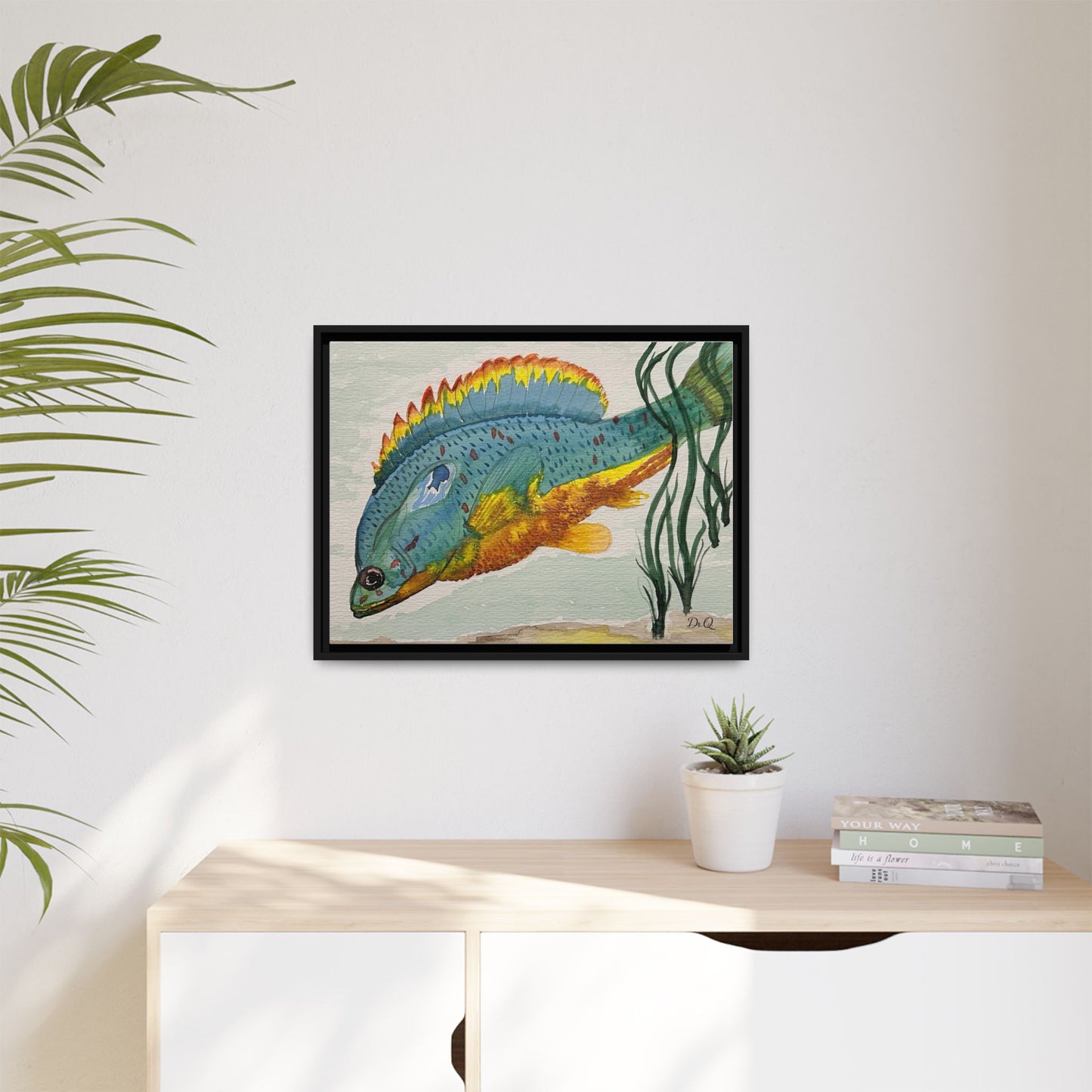 Texas Spotted Sunfish Watercolor Wall Art - Framed Matte Canvas