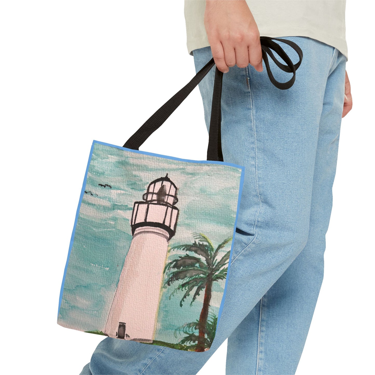 Coastal Lighthouse Tote Bag — Beachy Palm Print All-Over-Print Tote