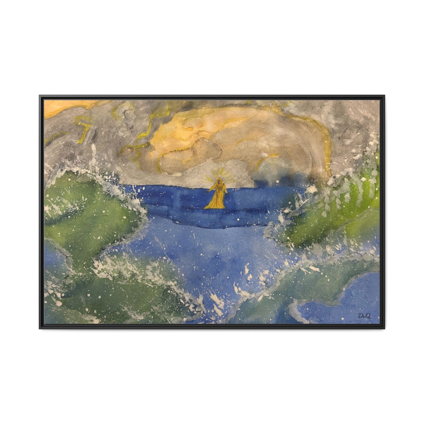 "Faith in the Storm" Framed Matte Canvas Seascape — Golden Sail at Sunset