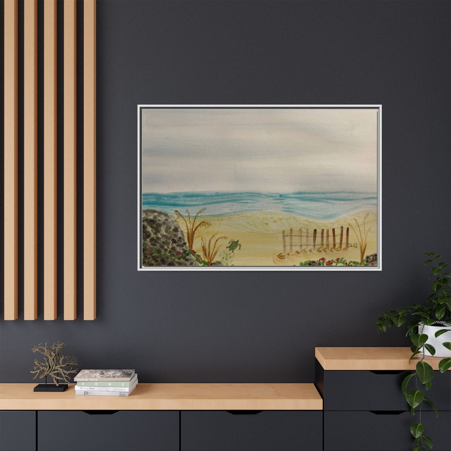Coastal Beach Scene Matte Canvas Print (Framed)