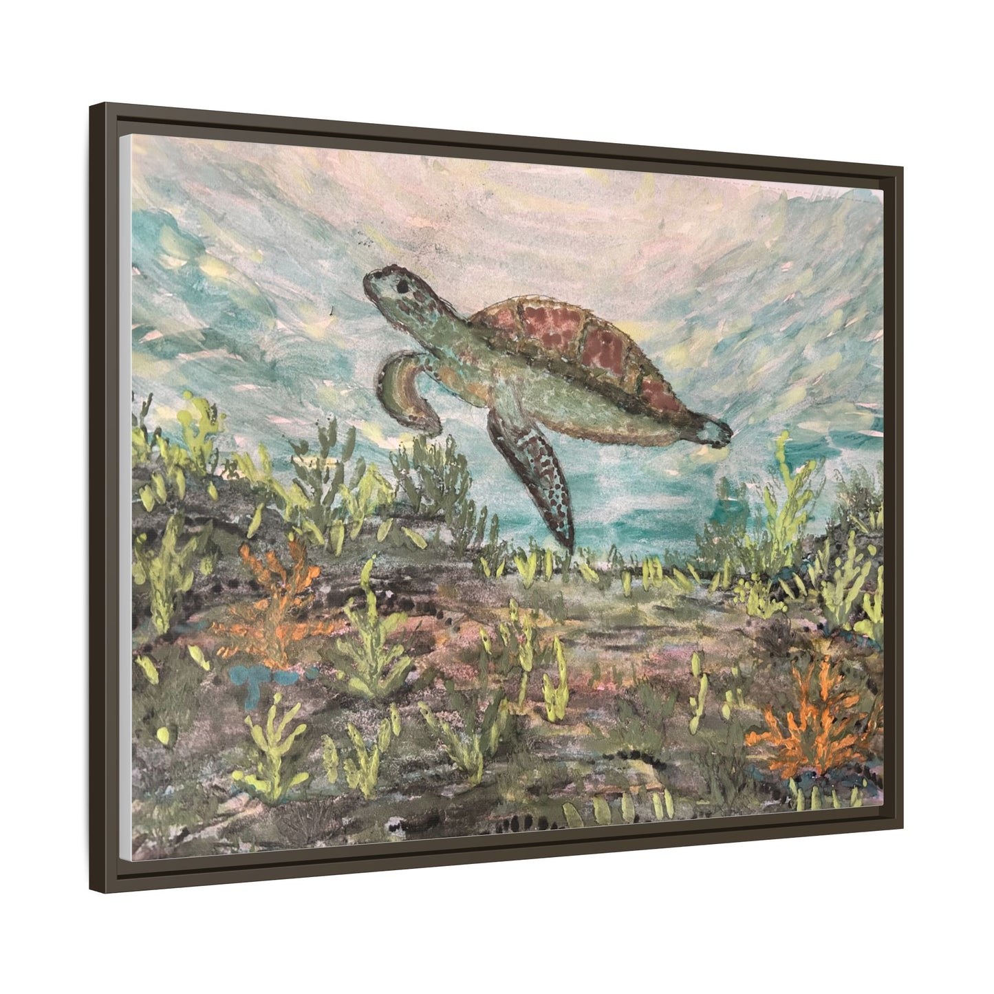 Sea Turtle Matte Canvas, Framed (Multi-color)