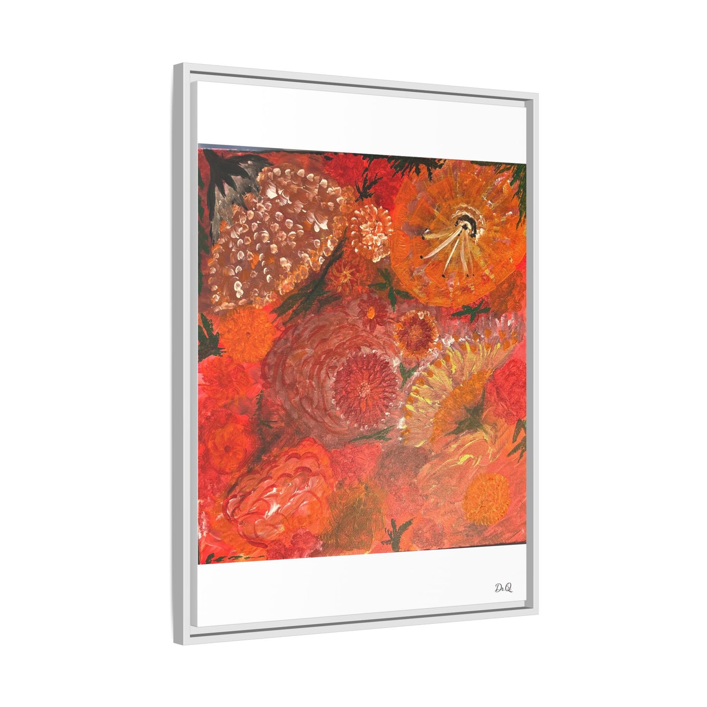 "Floral Burst" Abstract Red Floral Matte Canvas Framed Wall Art