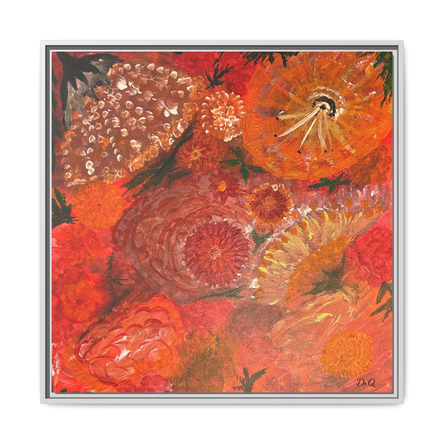 "Floral Burst" Abstract Red Floral Matte Canvas Framed Wall Art