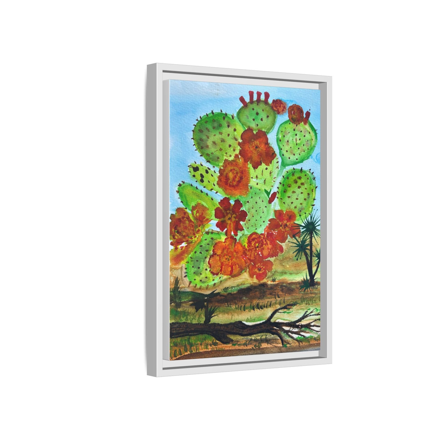 Prickly Pear Cactus Framed Canvas Print — Vertical Botanical Wall Art