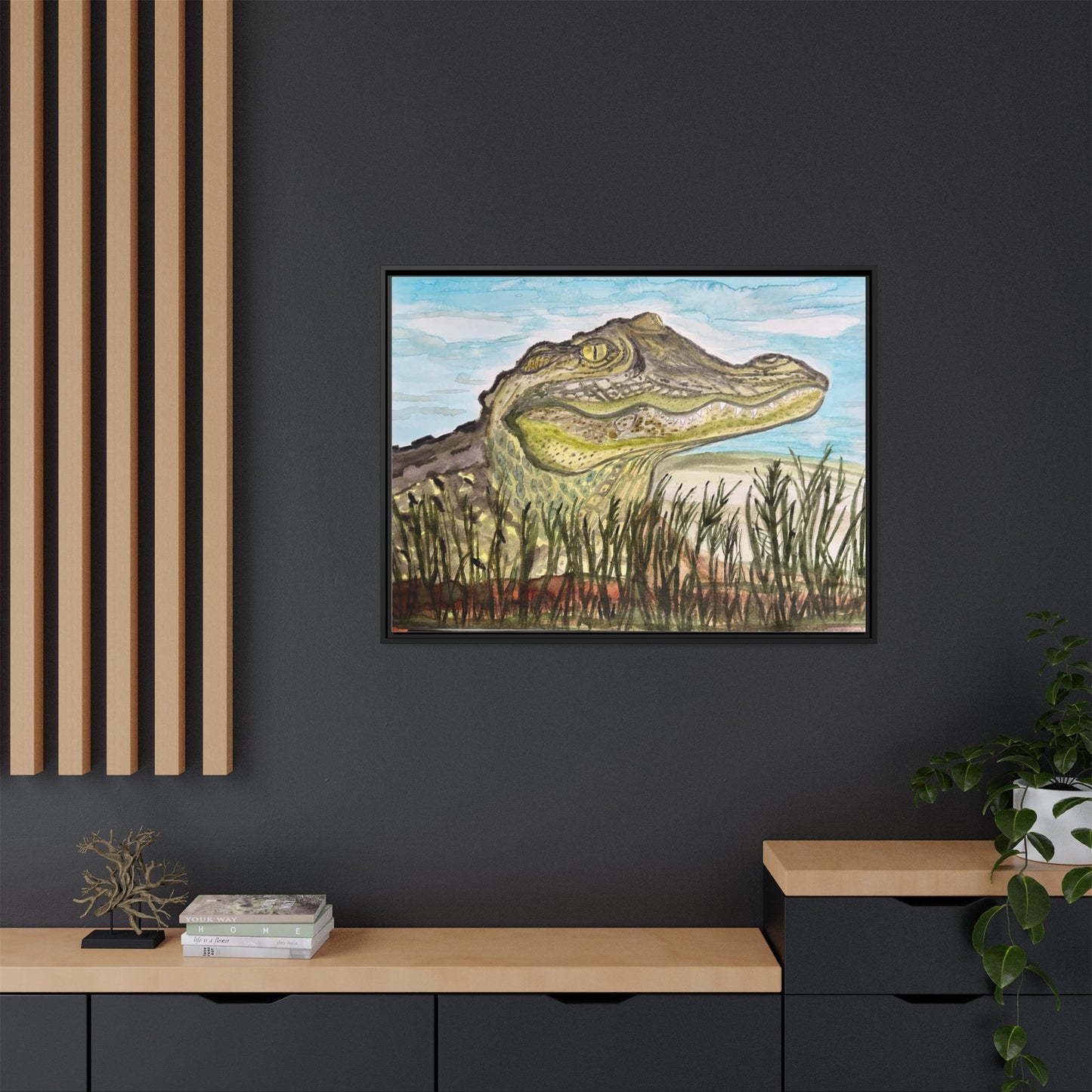 Texas Gator "Big Padre" Alligator Wall Art — Framed Matte Canvas Print