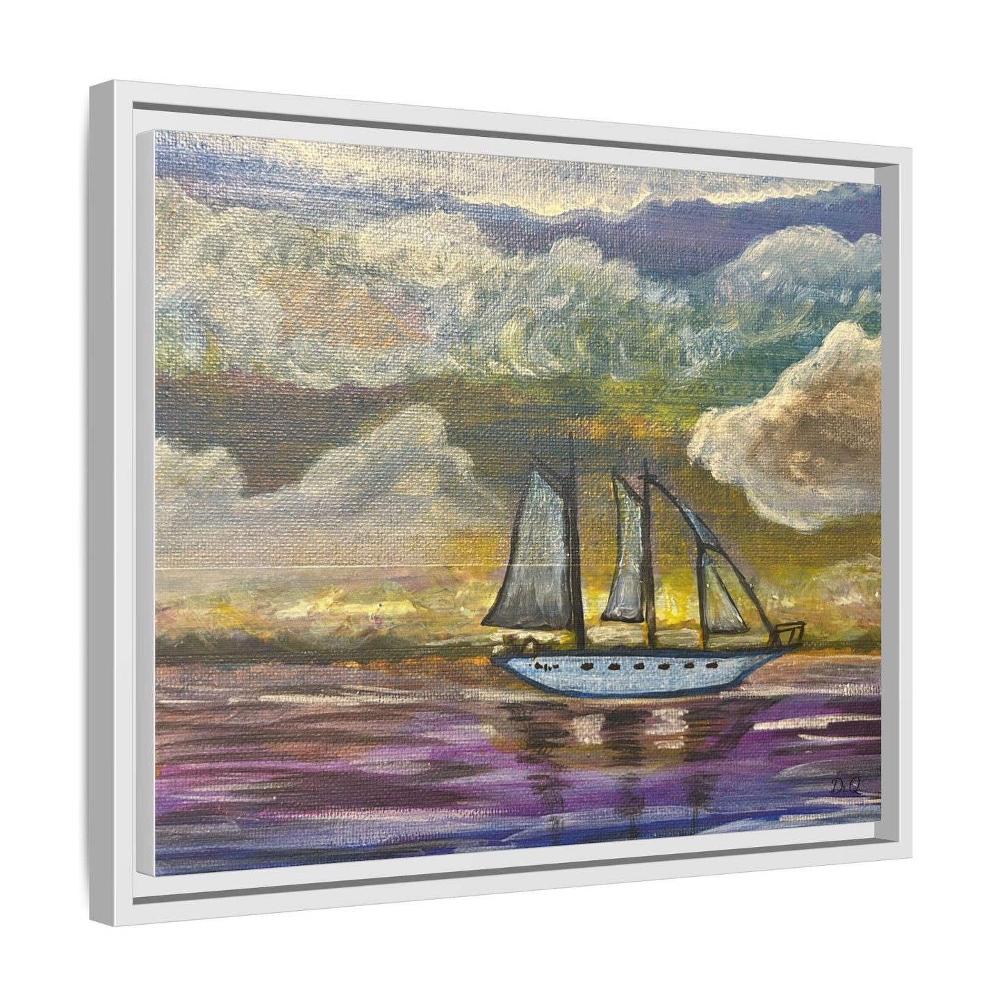 Framed Matte Canvas Sailboat Painting — Serene Seascape Wall Art