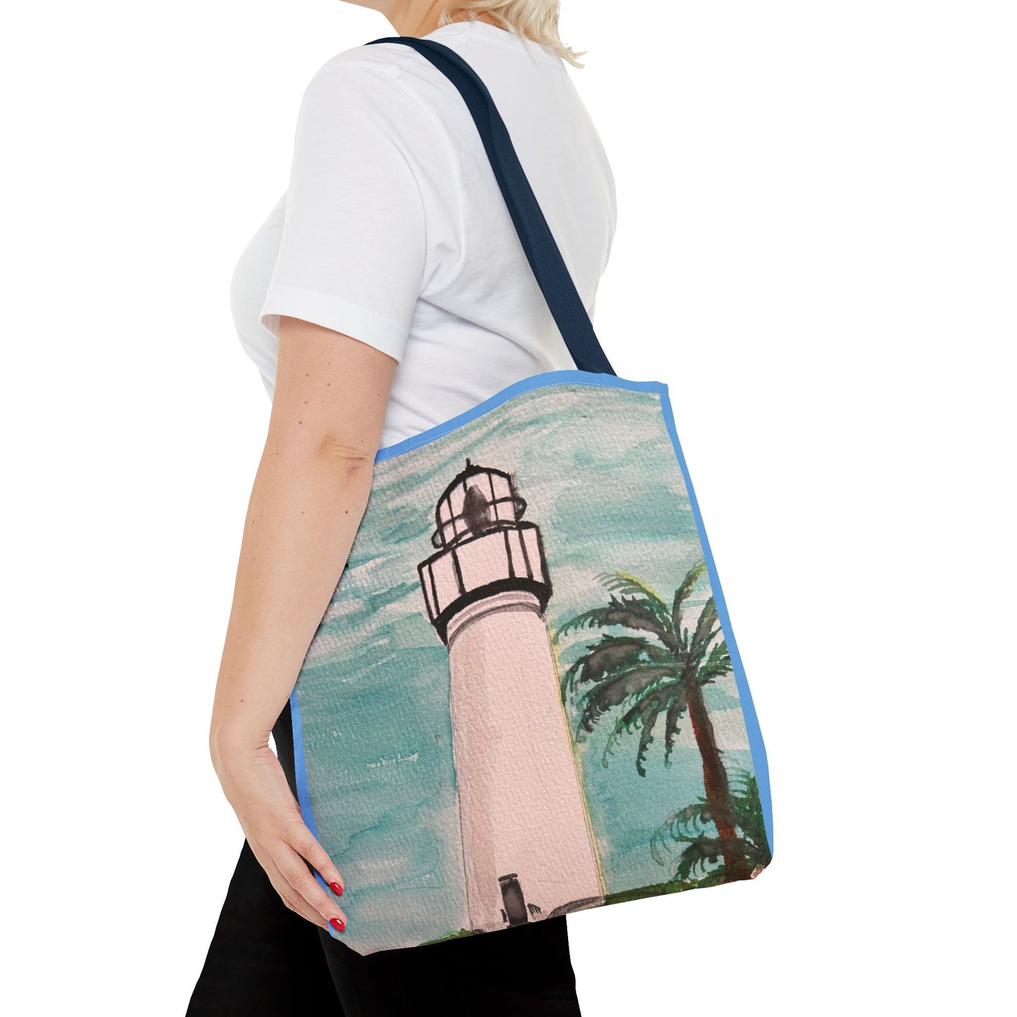 Coastal Lighthouse Tote Bag — Beachy Palm Print All-Over-Print Tote