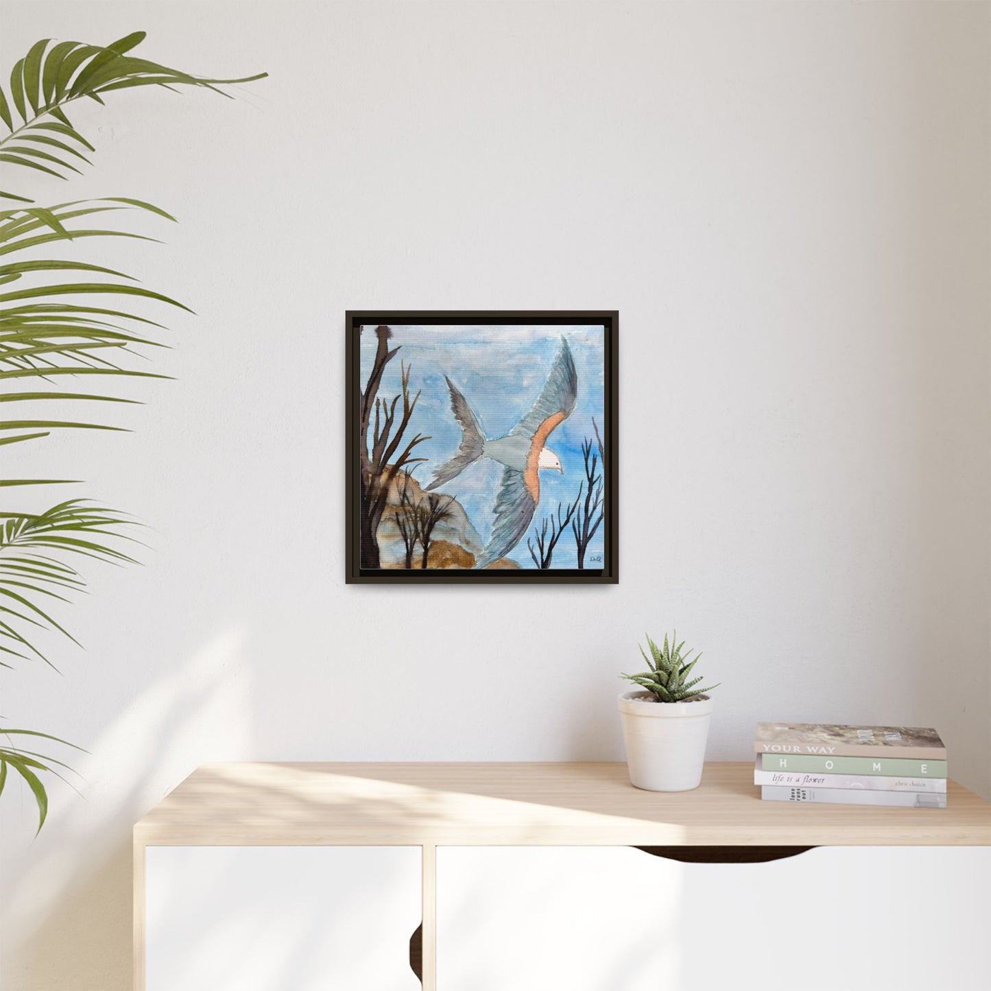 Framed Matte Canvas Wall Art — Soaring Seagull Coastal Print