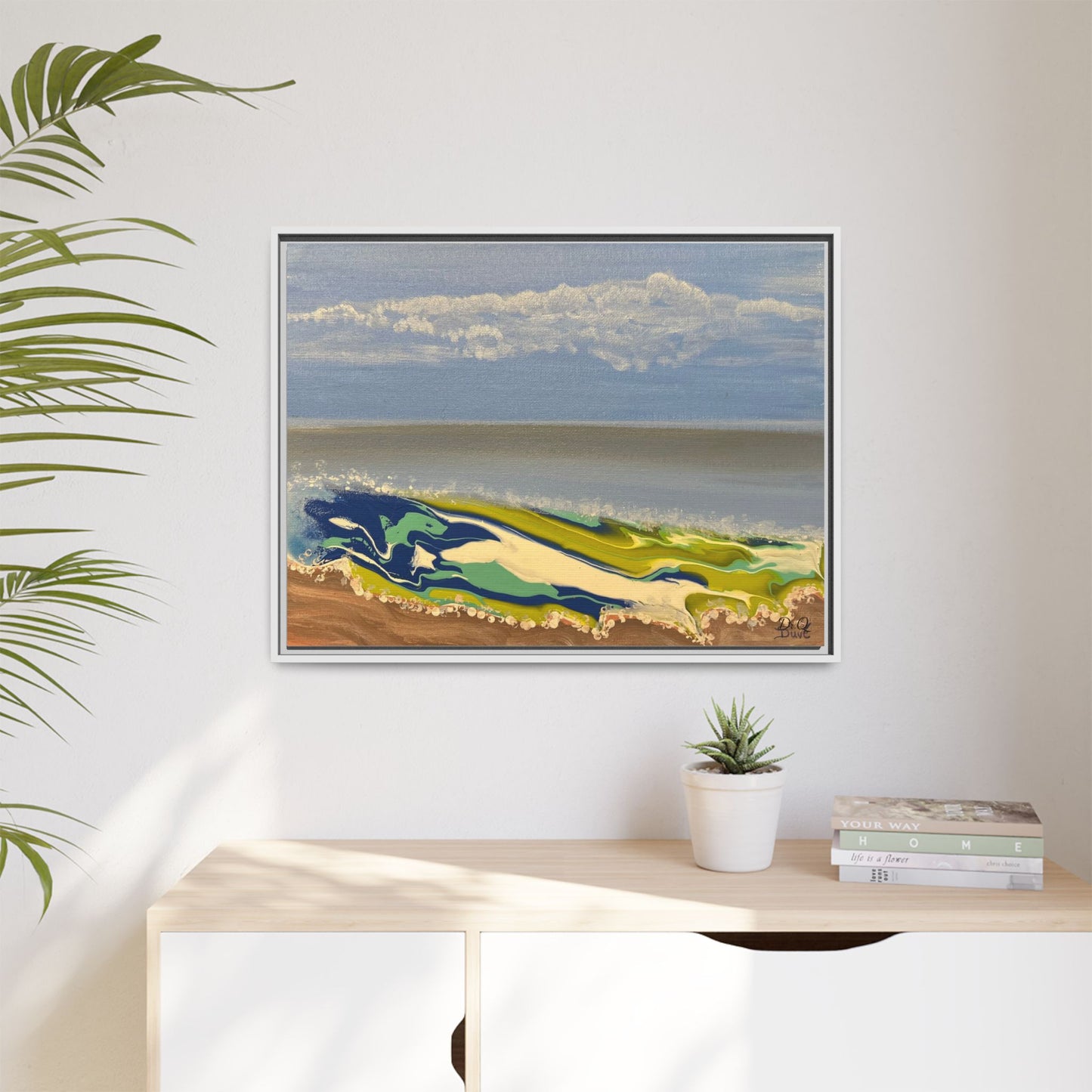 Sea Wash Matte Canvas, Framed (Multi-color)