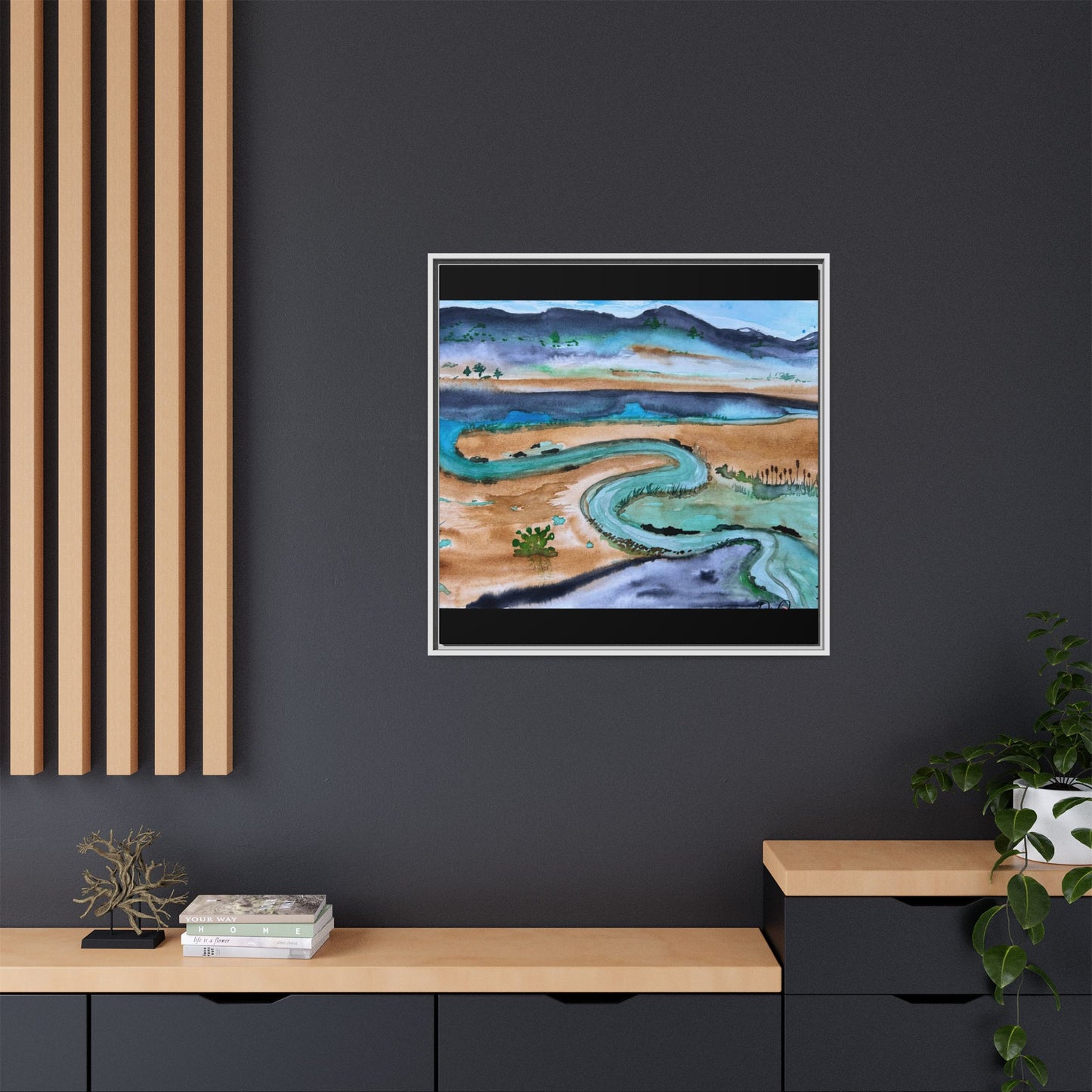 Winding River by Dr. Q - Framed Matte Canvas Watercolor Wall Art