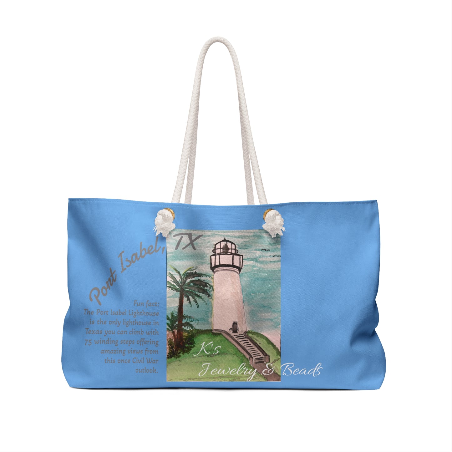 K's Jewelry & Beads - Port Isabel, TX Coastal Lighthouse Weekender Bag – Nautical Travel Tote with Palm Beach Artwork