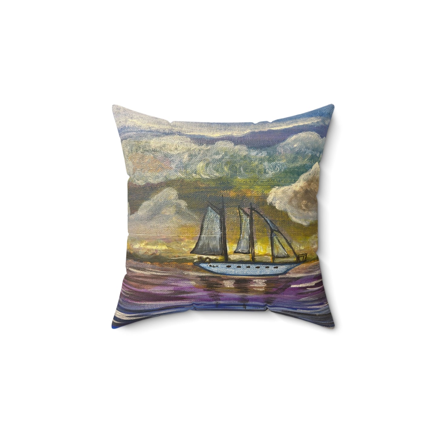 Dark Storm Sailboat Spun Polyester Square Pillow