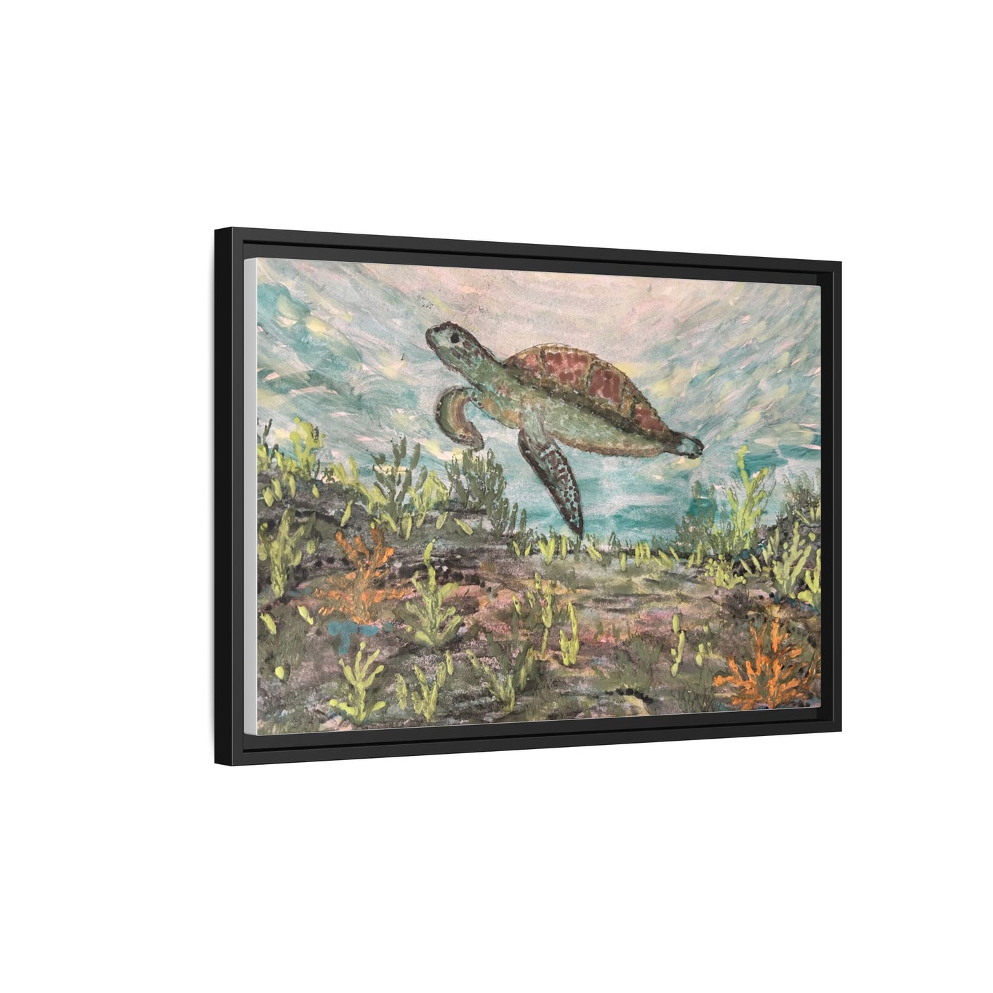 Sea Turtle Matte Canvas, Framed (Multi-color)