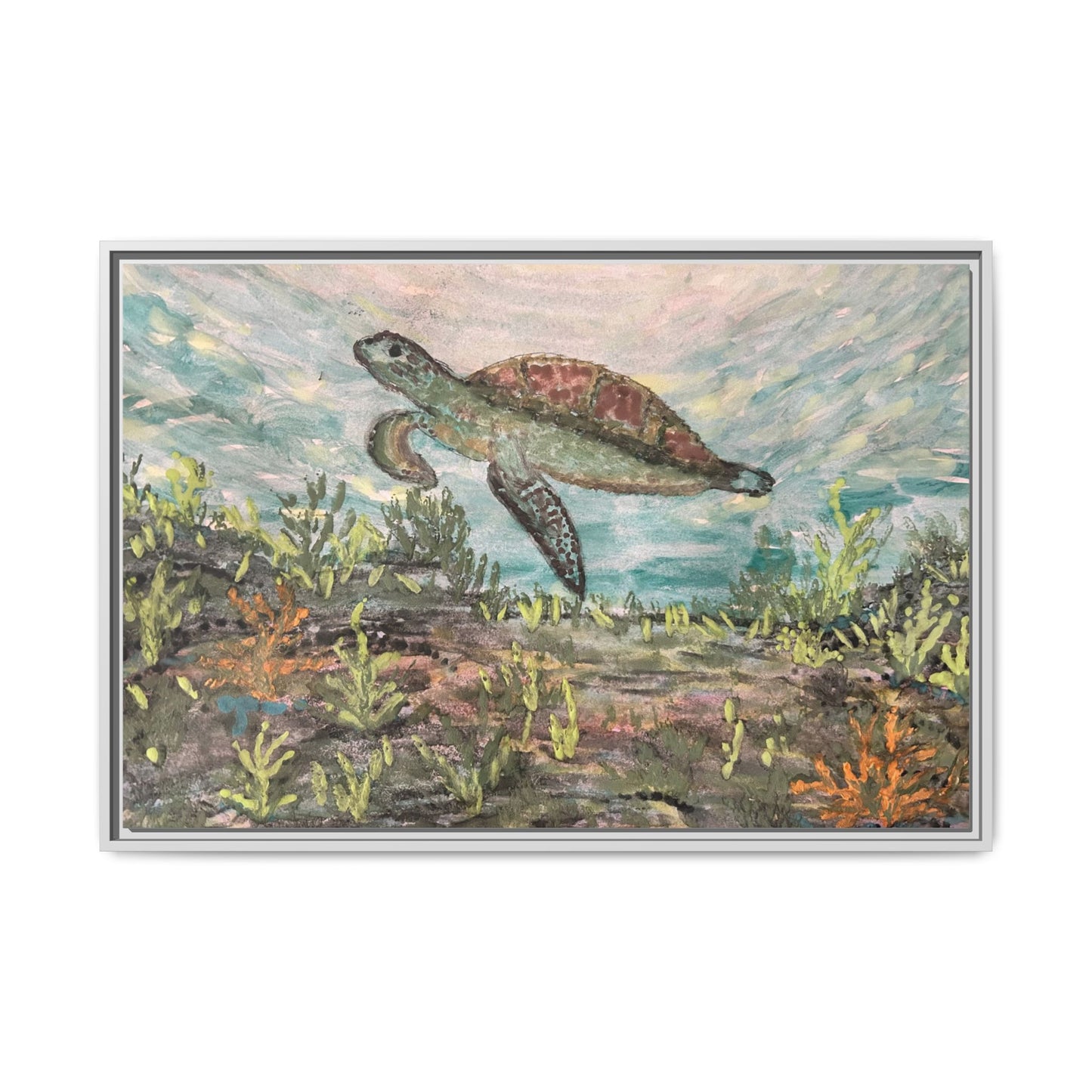 Sea Turtle Matte Canvas, Framed (Multi-color)