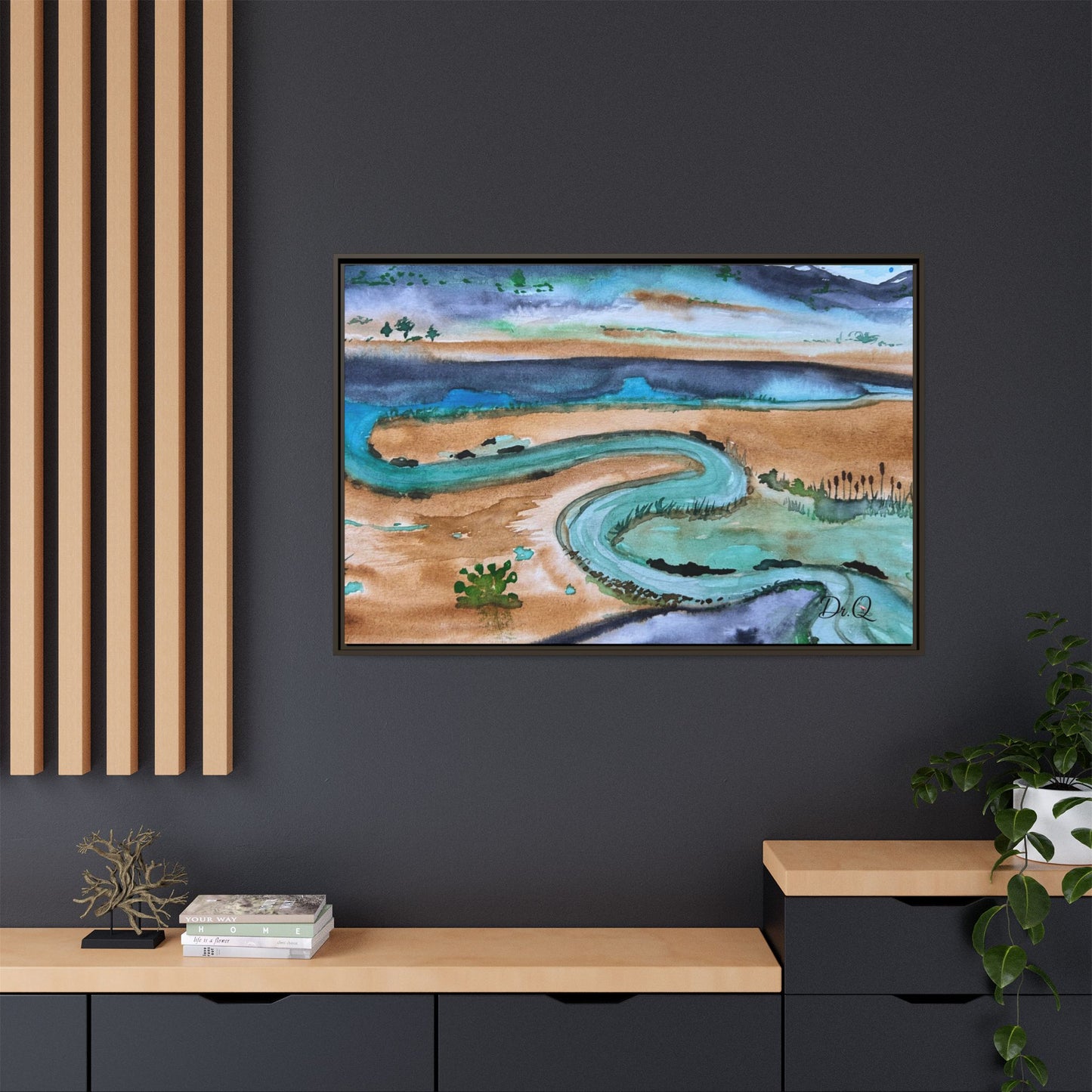 Winding River by Dr. Q - Framed Matte Canvas Watercolor Wall Art