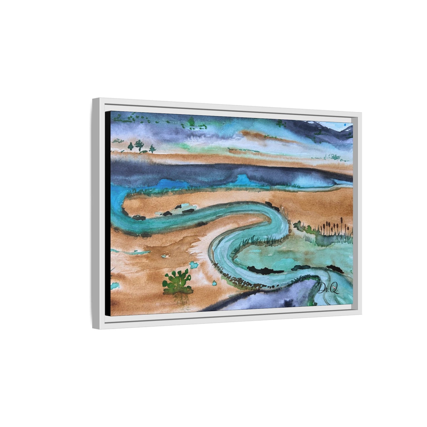 Winding River by Dr. Q - Framed Matte Canvas Watercolor Wall Art
