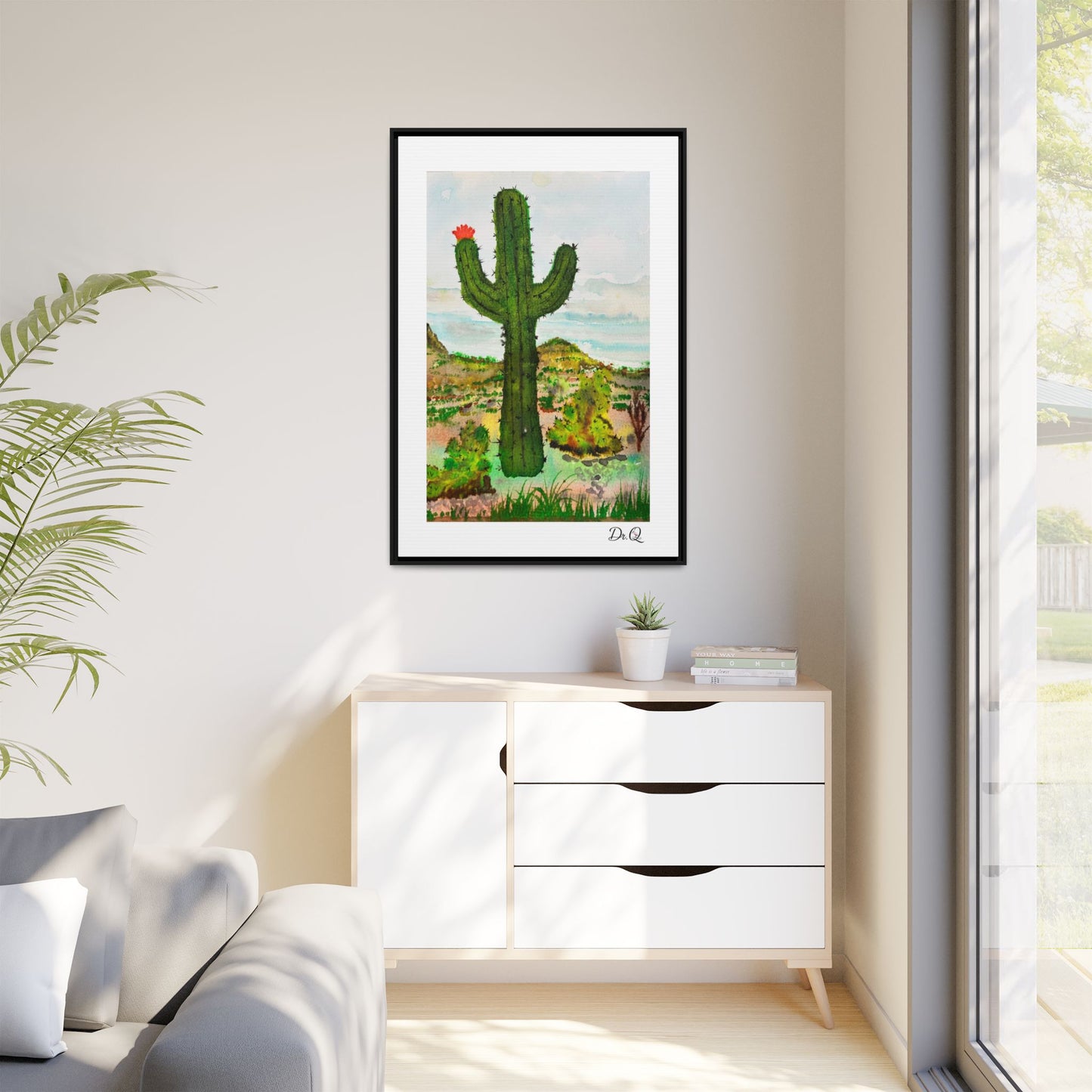 Framed Cactus Canvas Print — Desert Watercolor Wall Art