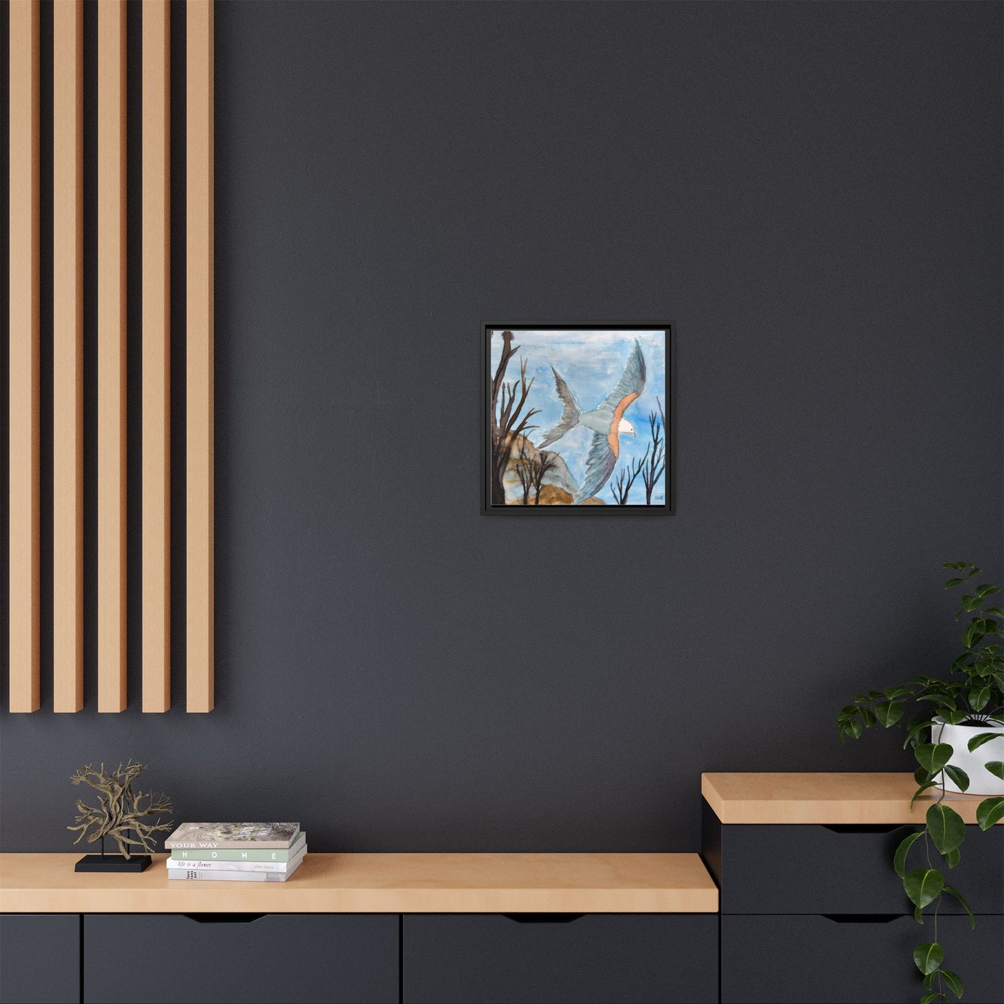 Framed Matte Canvas Wall Art — Soaring Seagull Coastal Print