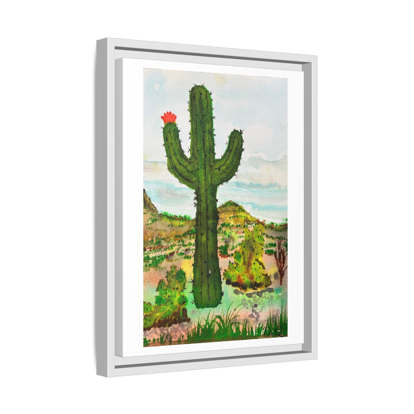 Framed Cactus Canvas Print — Desert Watercolor Wall Art