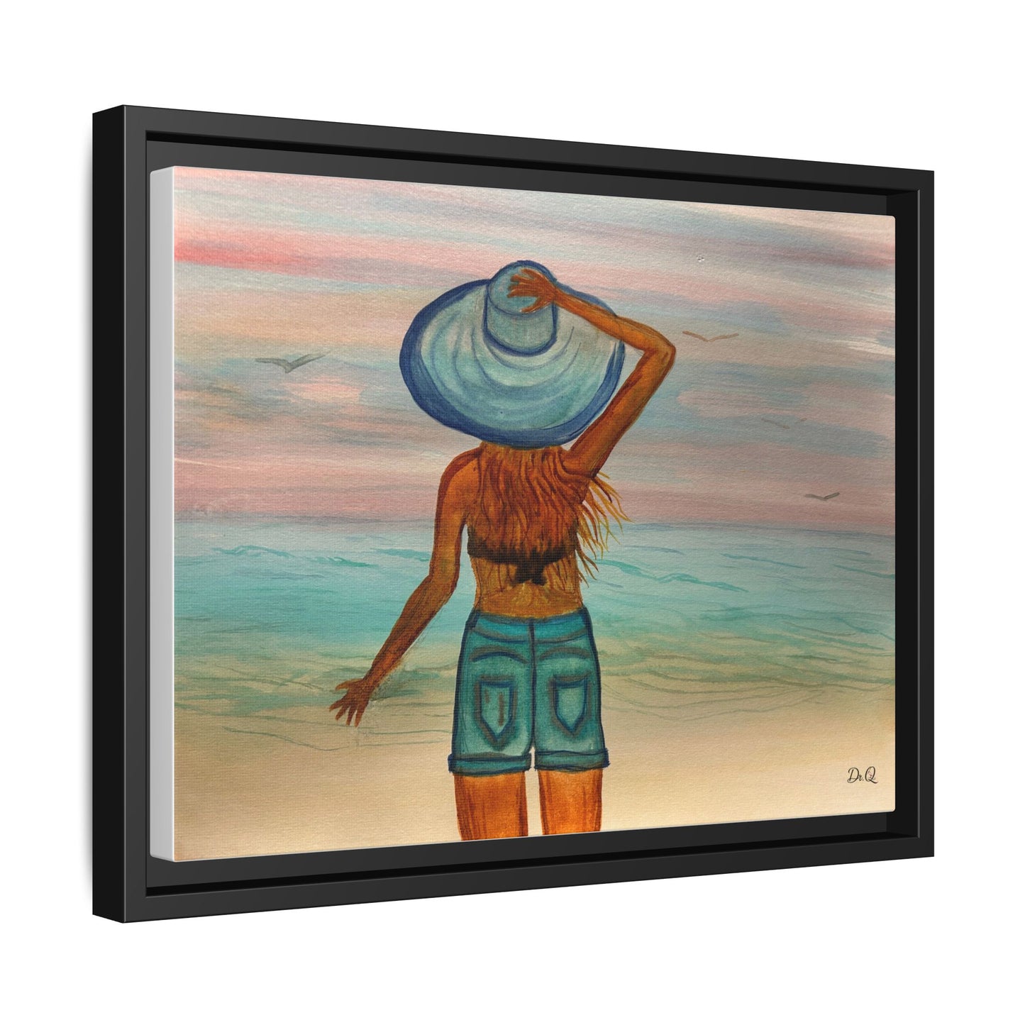 " My Sweet Girl" at the Beach Vibes Framed Canvas Art - Summer Sunset Decor