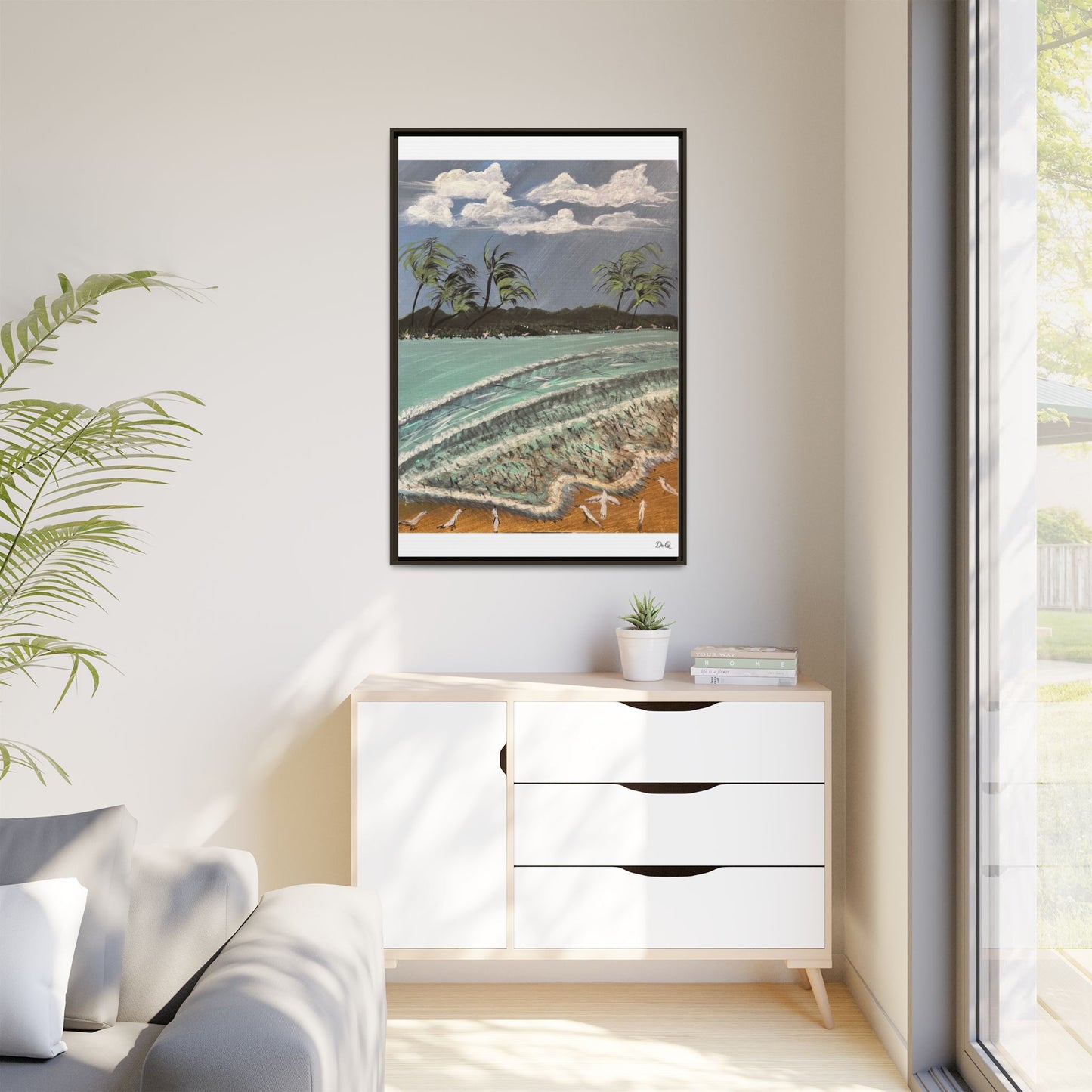 Tropical Seascape Matte Framed Canvas – Palm Trees Beach Wall Art
