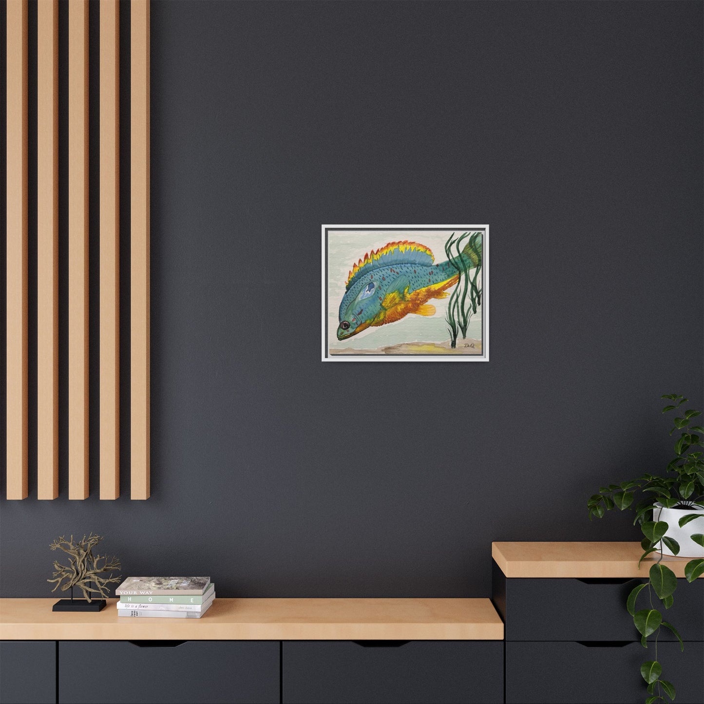 Texas Spotted Sunfish Watercolor Wall Art - Framed Matte Canvas