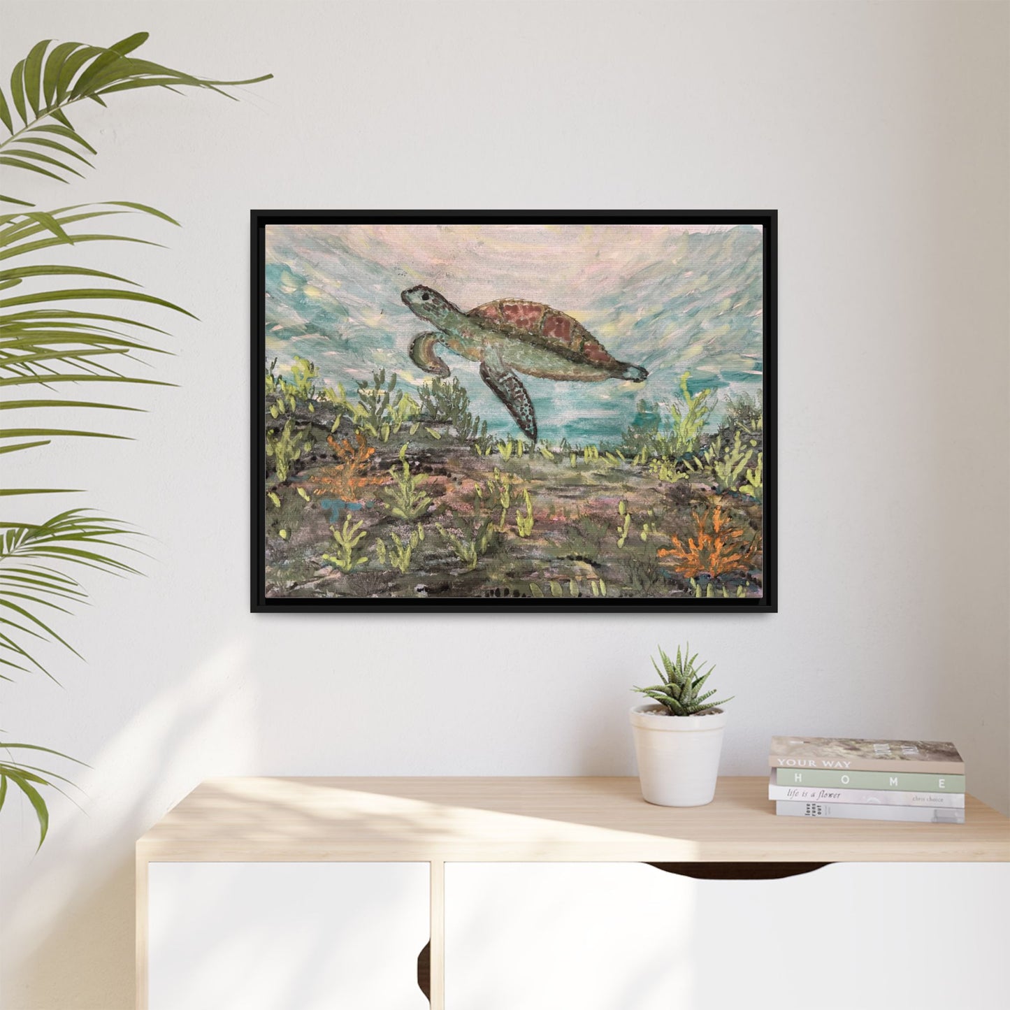 Sea Turtle Matte Canvas, Framed (Multi-color)