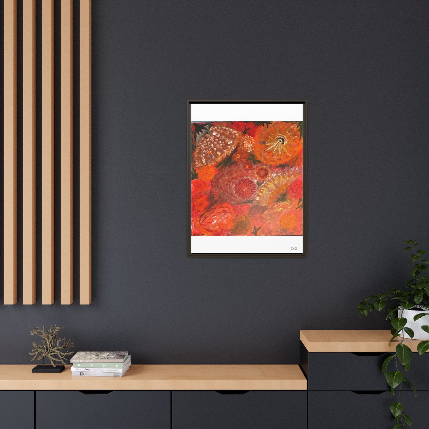 "Floral Burst" Abstract Red Floral Matte Canvas Framed Wall Art