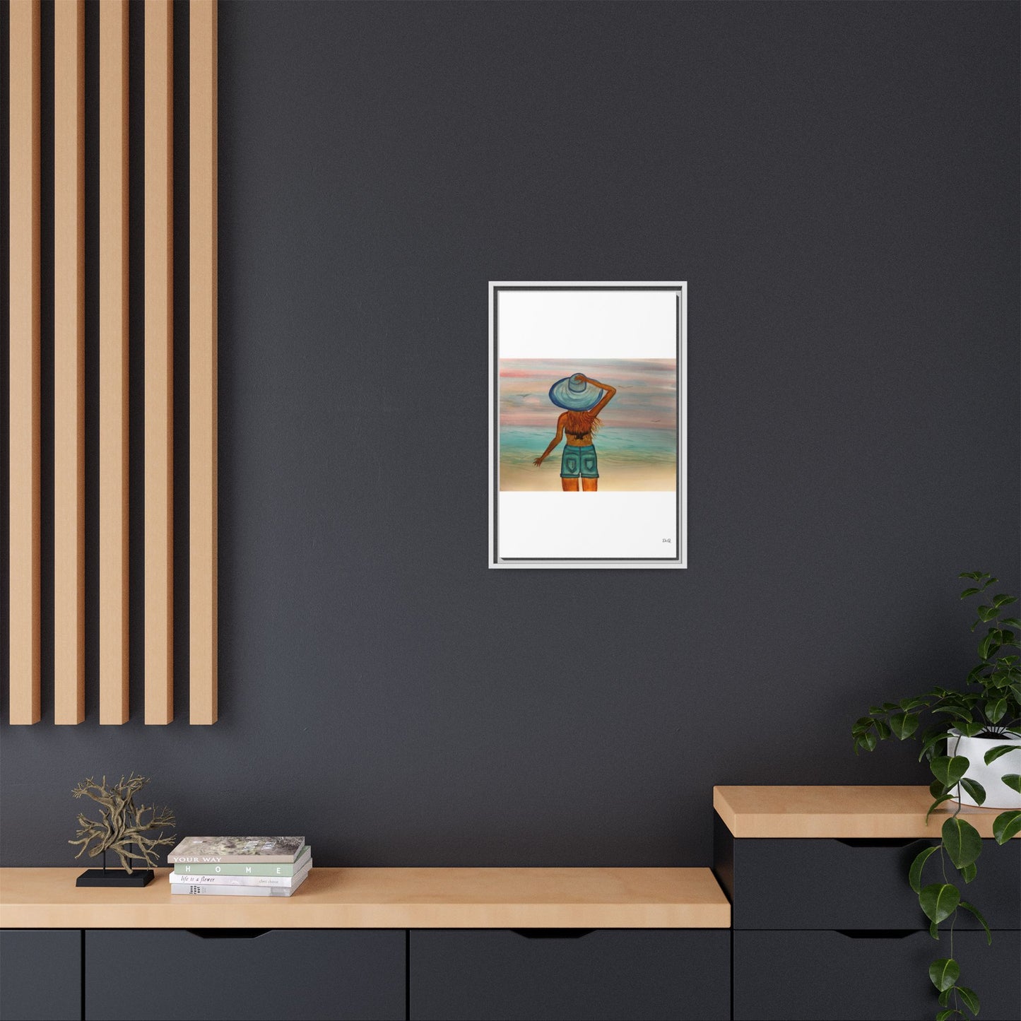 " My Sweet Girl" at the Beach Vibes Framed Canvas Art - Summer Sunset Decor