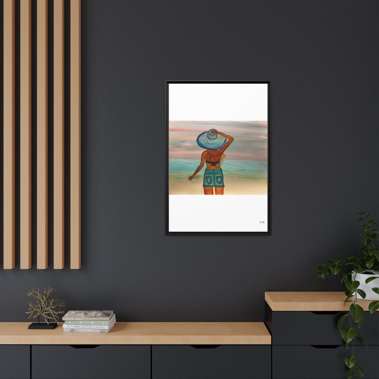 " My Sweet Girl" at the Beach Vibes Framed Canvas Art - Summer Sunset Decor