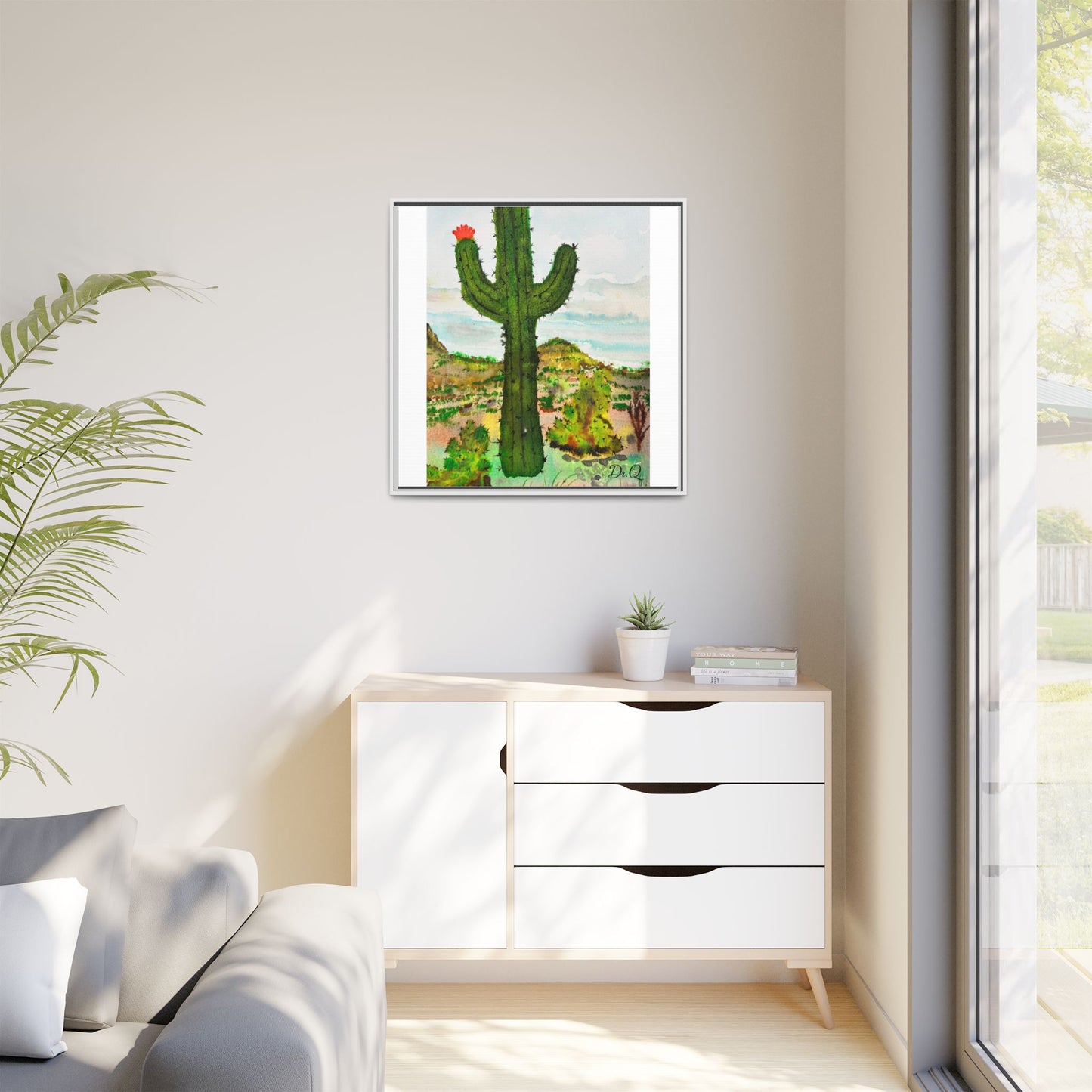Framed Cactus Canvas Print — Desert Watercolor Wall Art