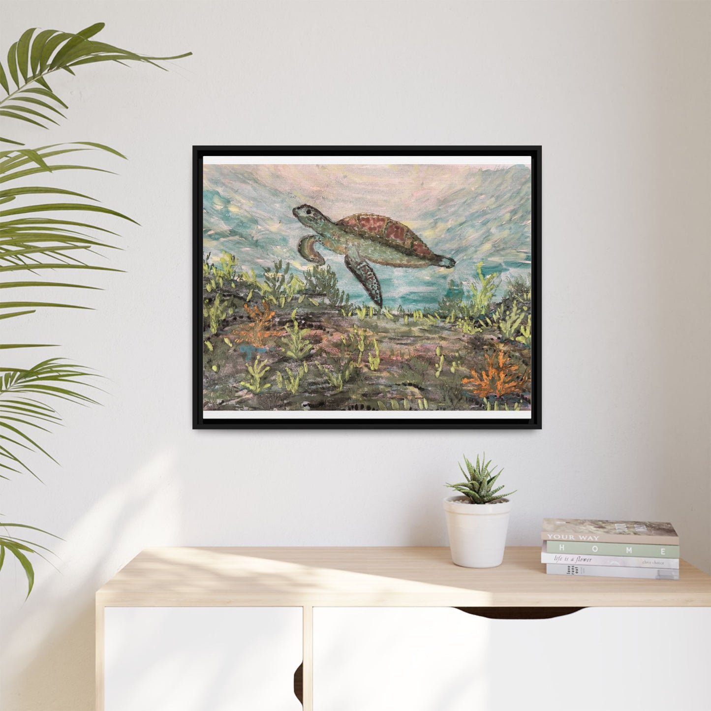 Sea Turtle Matte Canvas, Framed (Multi-color)