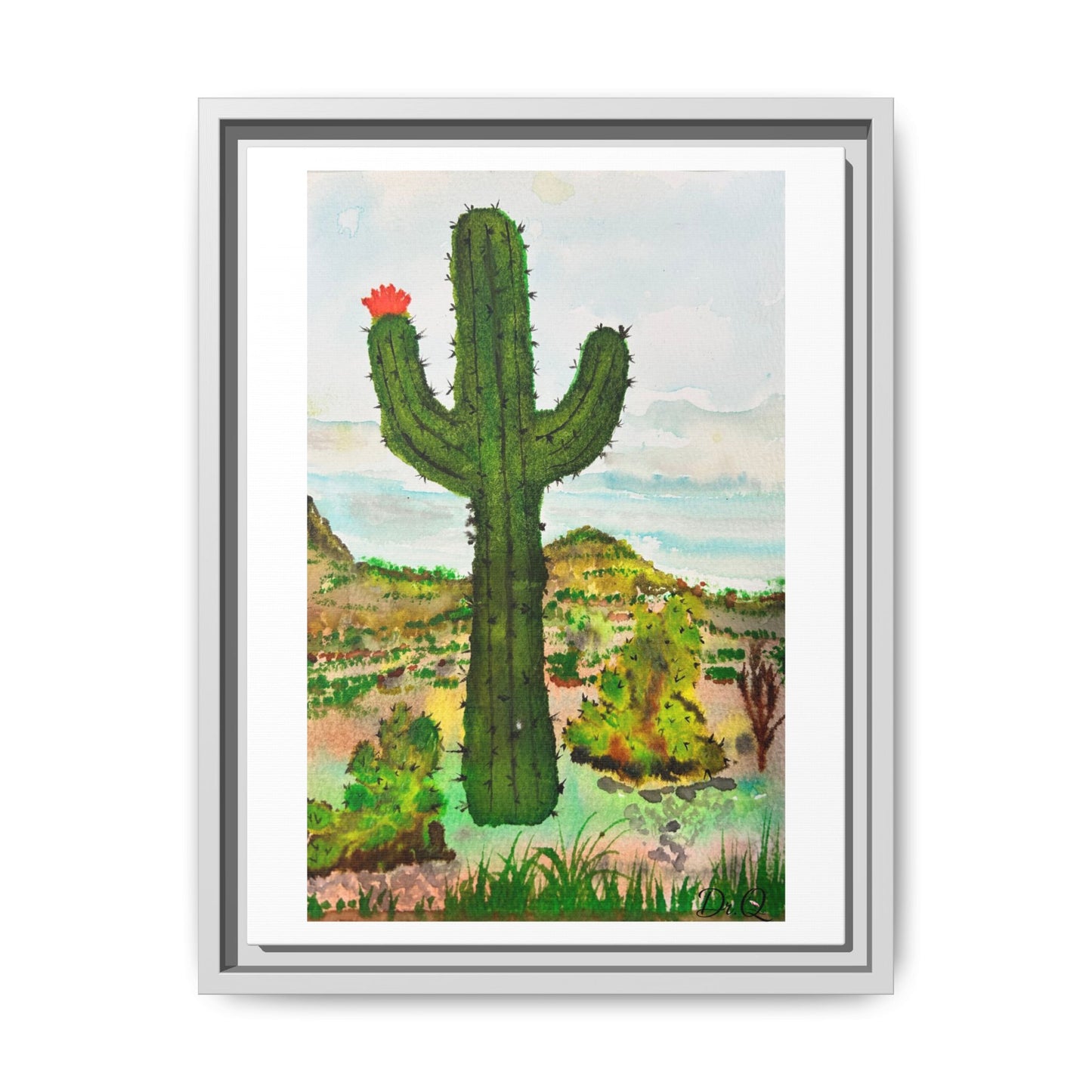 Framed Cactus Canvas Print — Desert Watercolor Wall Art