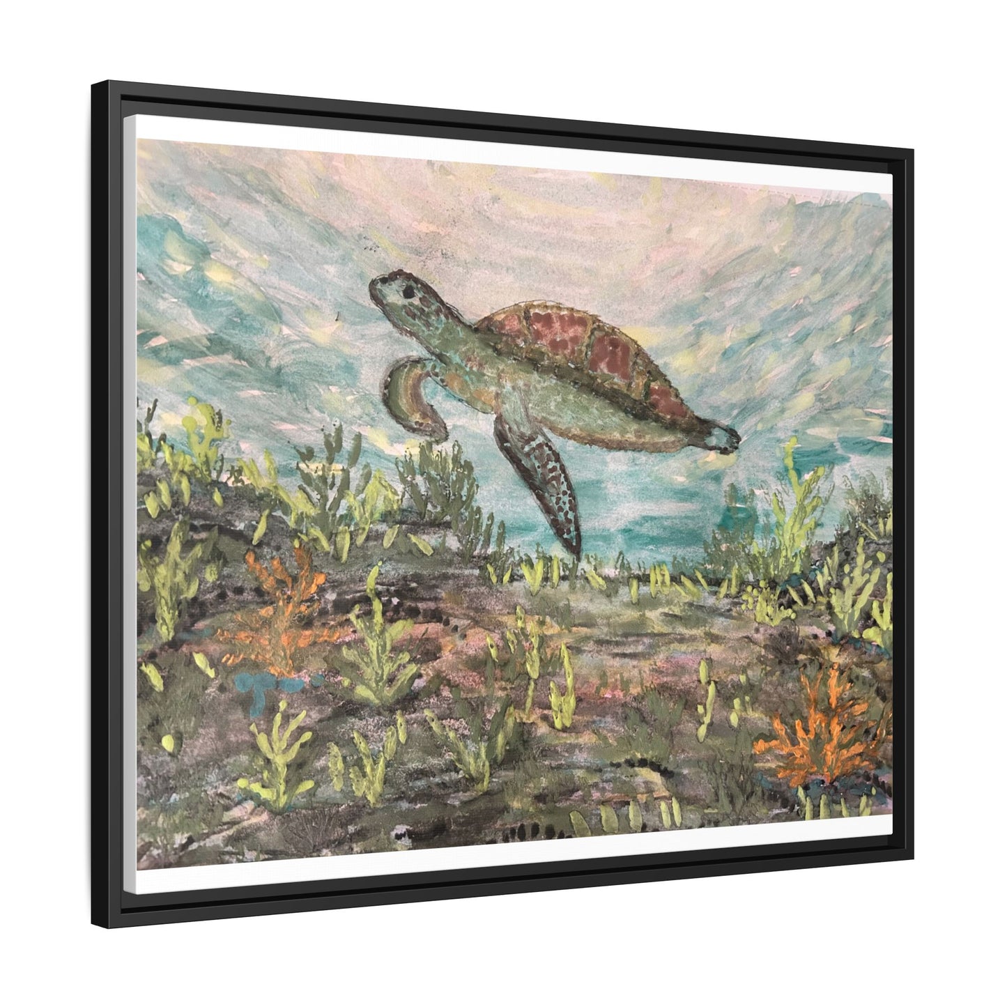 Sea Turtle Matte Canvas, Framed (Multi-color)