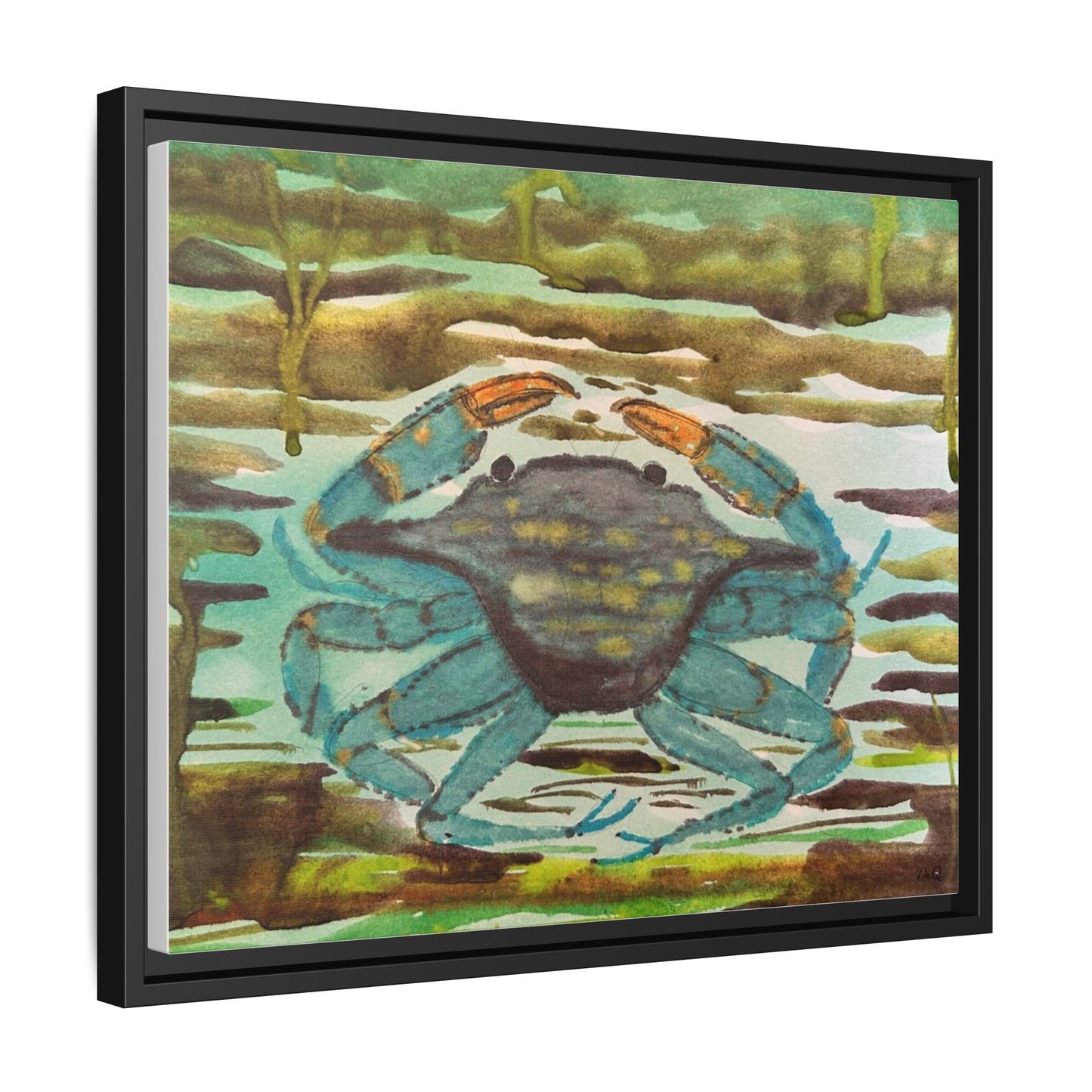 Blue Crab Coastal Art Print — Matte Framed Canvas