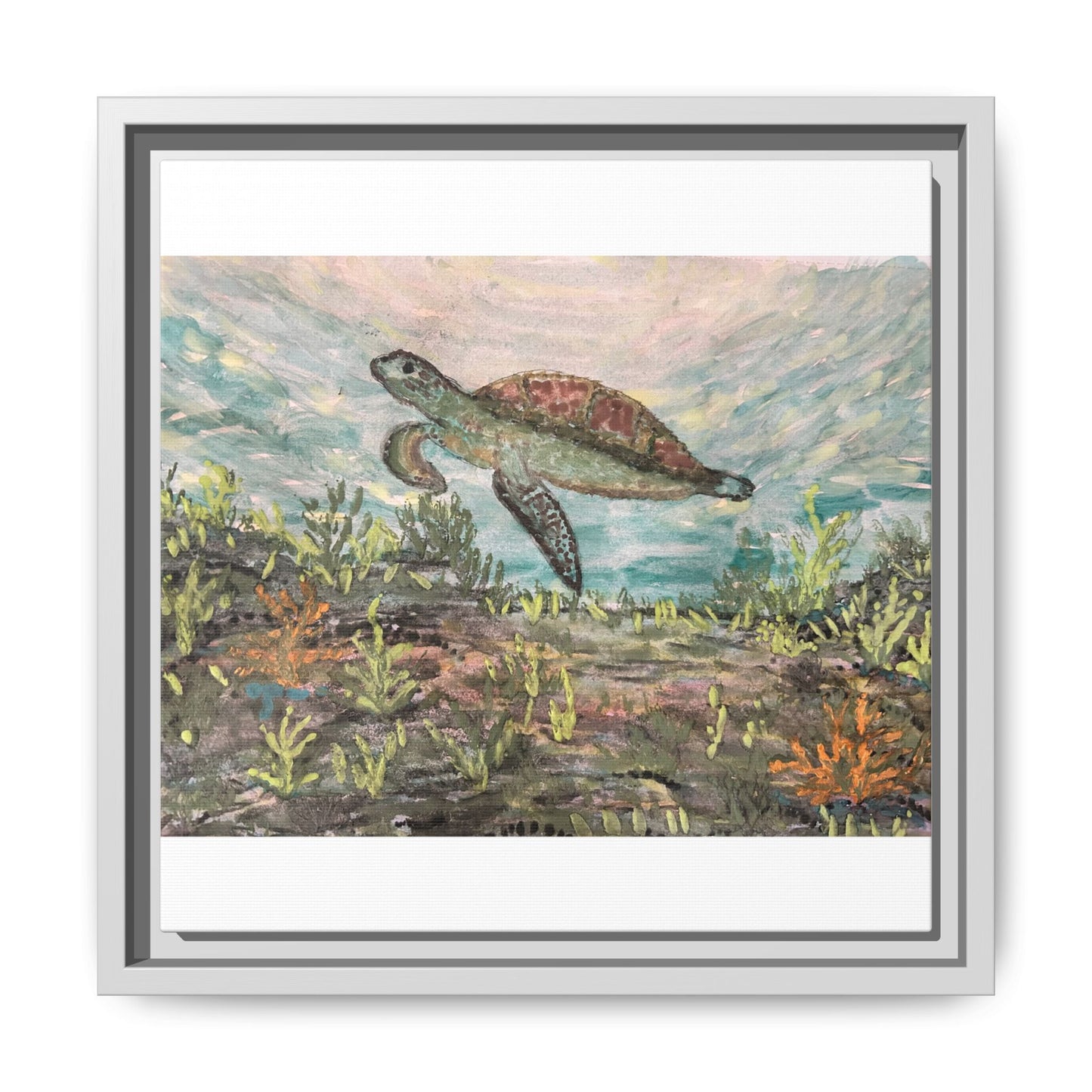 Sea Turtle Matte Canvas, Framed (Multi-color)