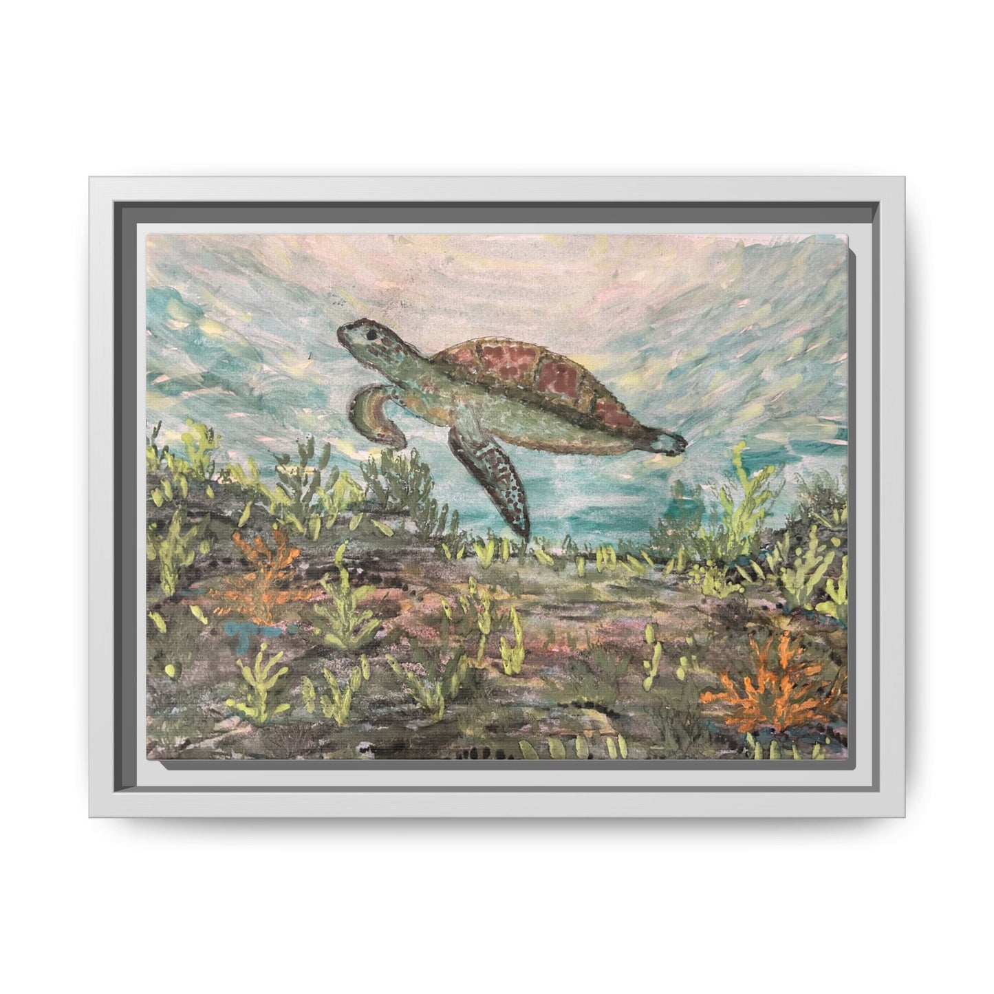 Sea Turtle Matte Canvas, Framed (Multi-color)