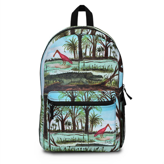 Roseate Spoonbill & Texas Gator Backpack — Wild Watercolor Nature Print