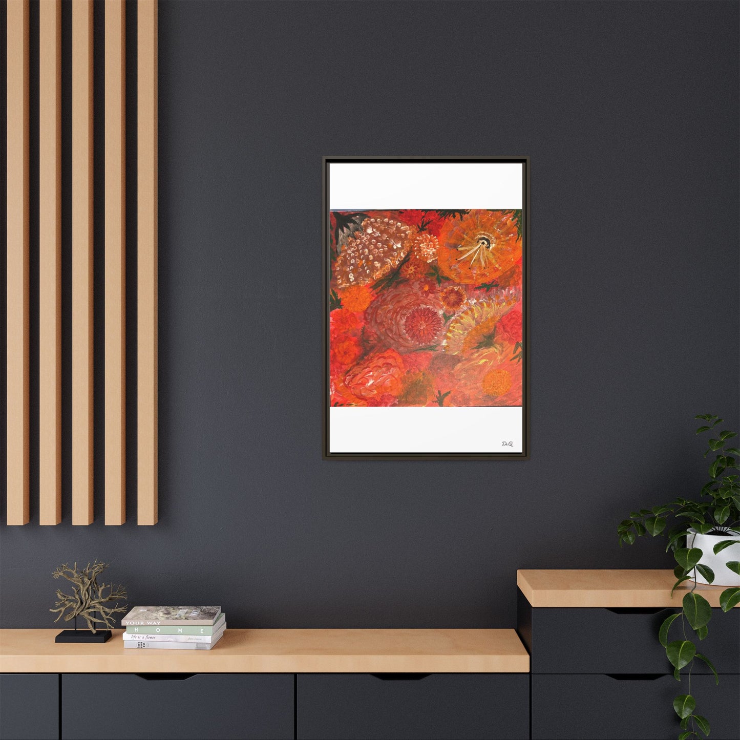 "Floral Burst" Abstract Red Floral Matte Canvas Framed Wall Art