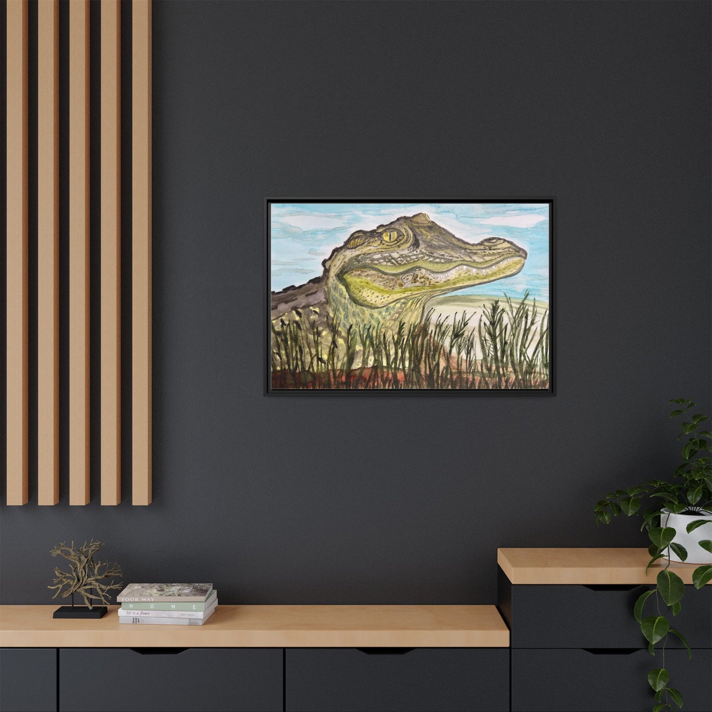 Texas Gator "Big Padre" Alligator Wall Art — Framed Matte Canvas Print