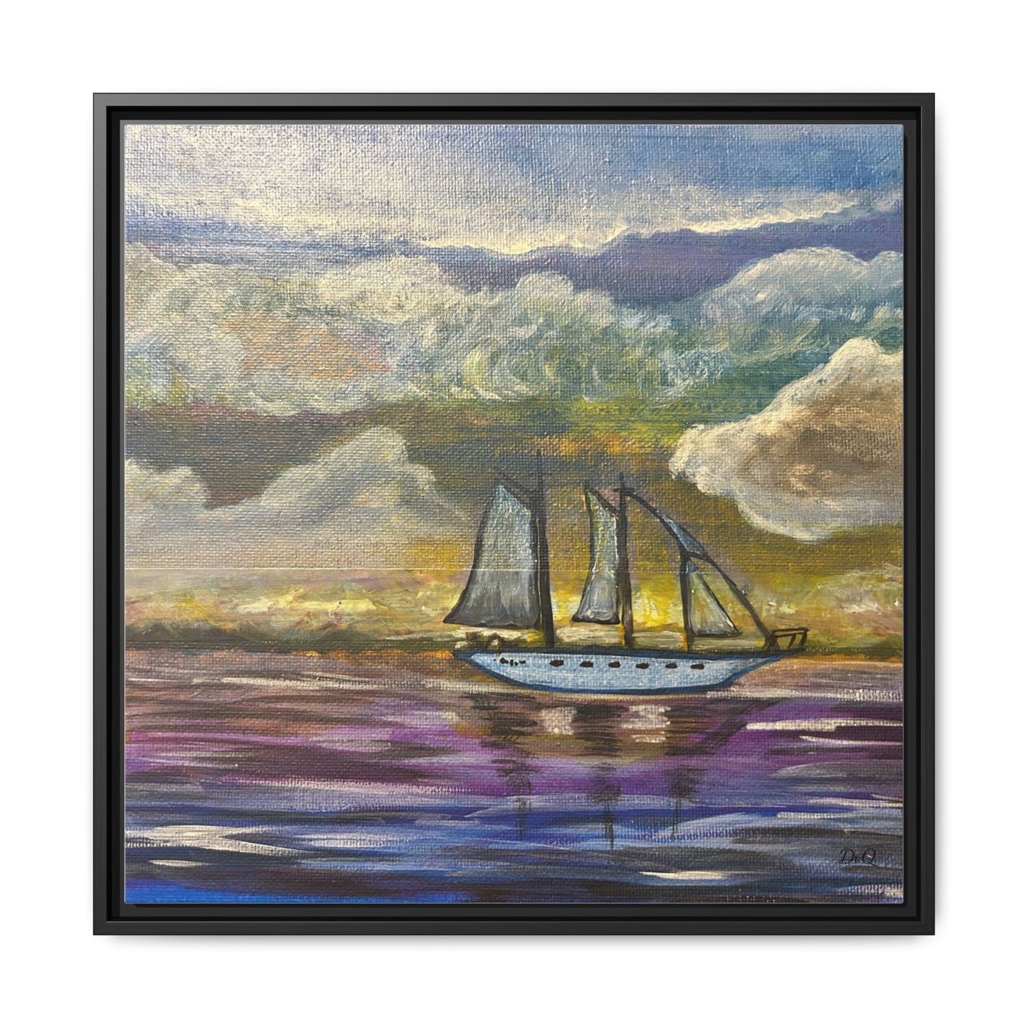 Framed Matte Canvas Sailboat Painting — Serene Seascape Wall Art