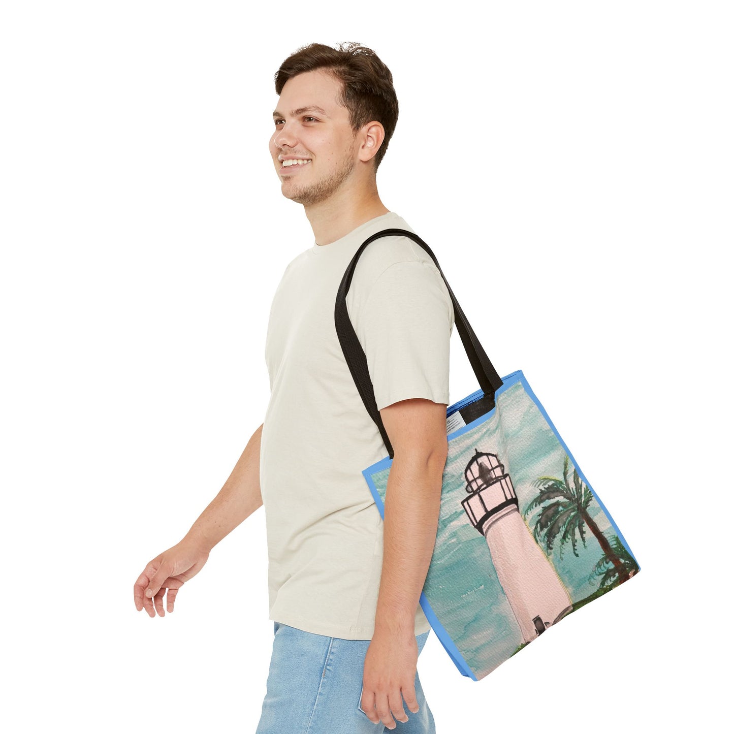 Coastal Lighthouse Tote Bag — Beachy Palm Print All-Over-Print Tote